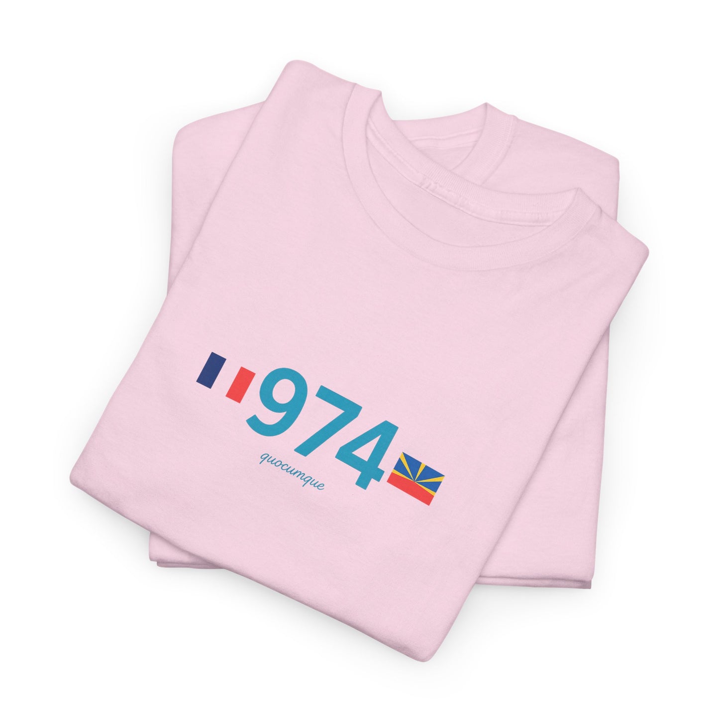 T-shirt "974 Drapeaux", Île de La Réunion, Confort Coton, Sobre, Elégant, Souvenir Unique, Cadeau, Unisexe, Esprit Voyageur