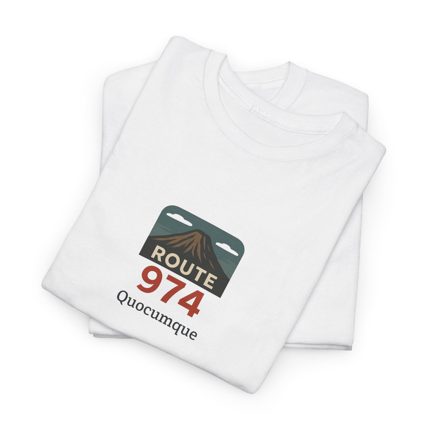 T-shirt "Route 974", Volcan, Exotisme, Destination Île de La Réunion, Confort Coton, Sobre, Elégant, Souvenir Unique, Cadeau, Unisexe, Esprit Voyageur