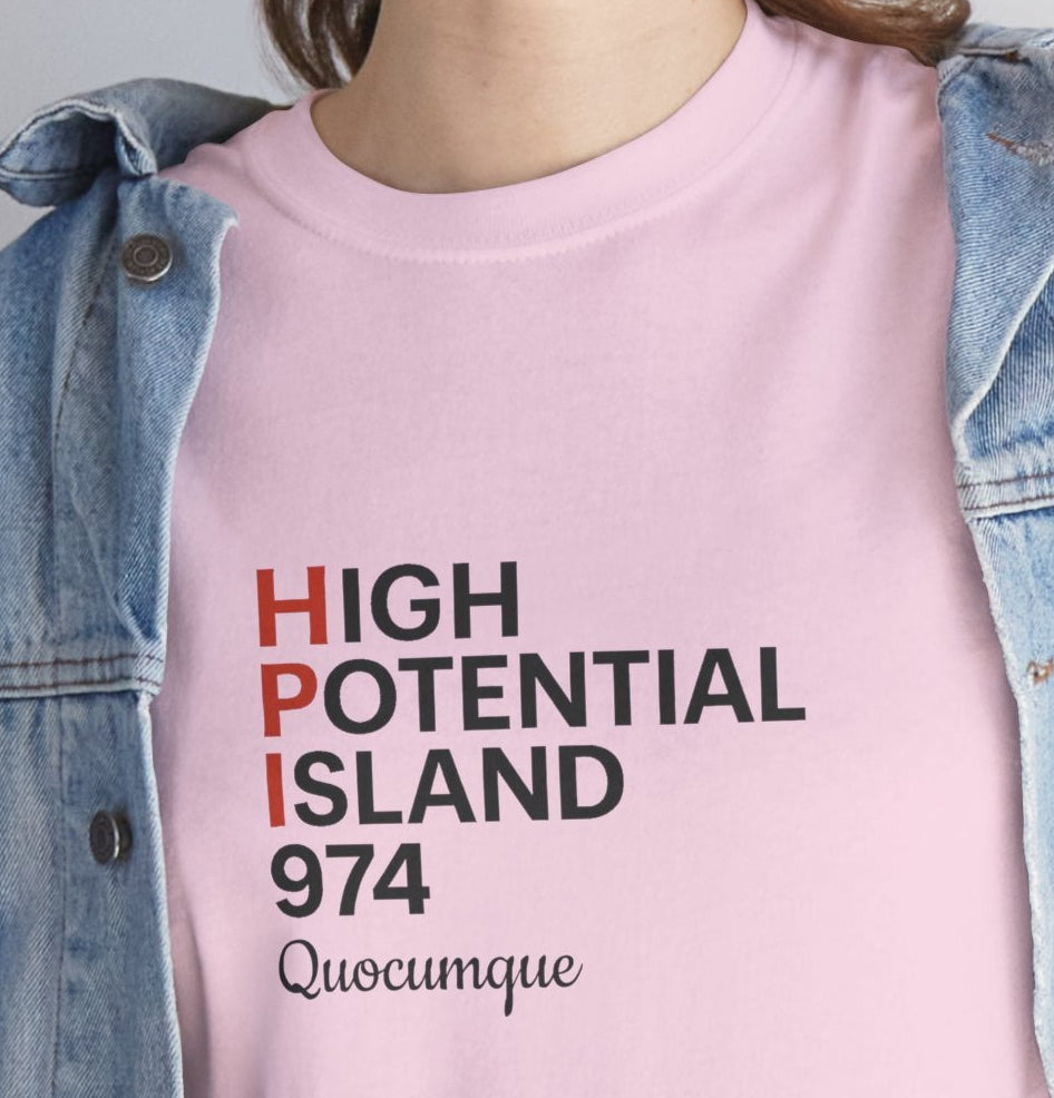 T-shirt "HPI anglais", Exotisme, Destination Île de La Réunion, Confort Coton, Sobre, Elégant, Souvenir Unique, Cadeau, Unisexe, Esprit Voyageur