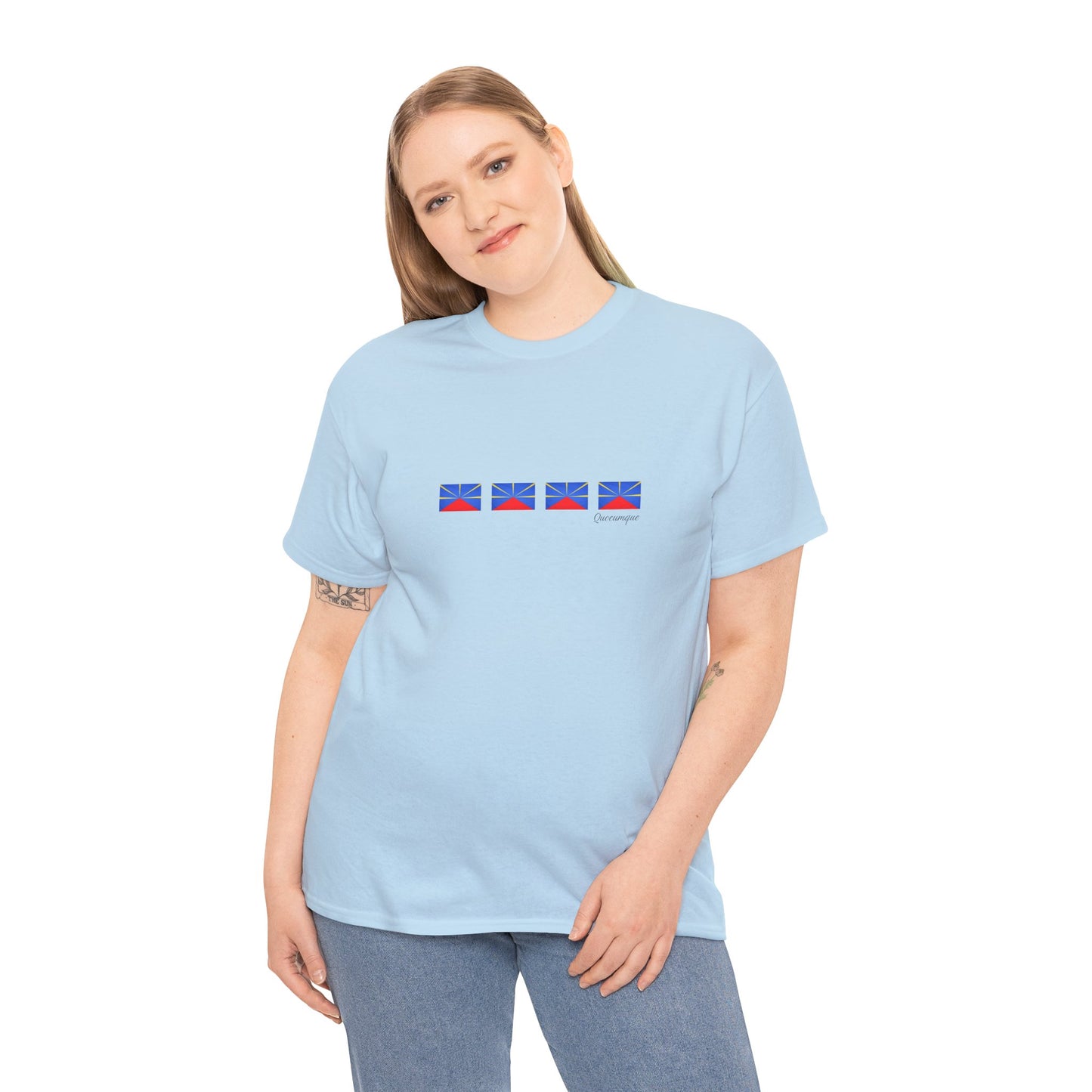 T-shirt "Drapeaux Île de La Réunion", Confort Coton, Sobre, Elégant, Souvenir Unique, Cadeau, Unisexe, Esprit Voyageur
