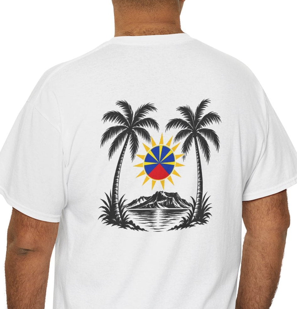 T-shirt " Palmiers", Destination Île de La Réunion, Confort Coton, Sobre, Elégant, Souvenir Unique, Vêtement Adulte, Unisexe, Esprit Voyageur