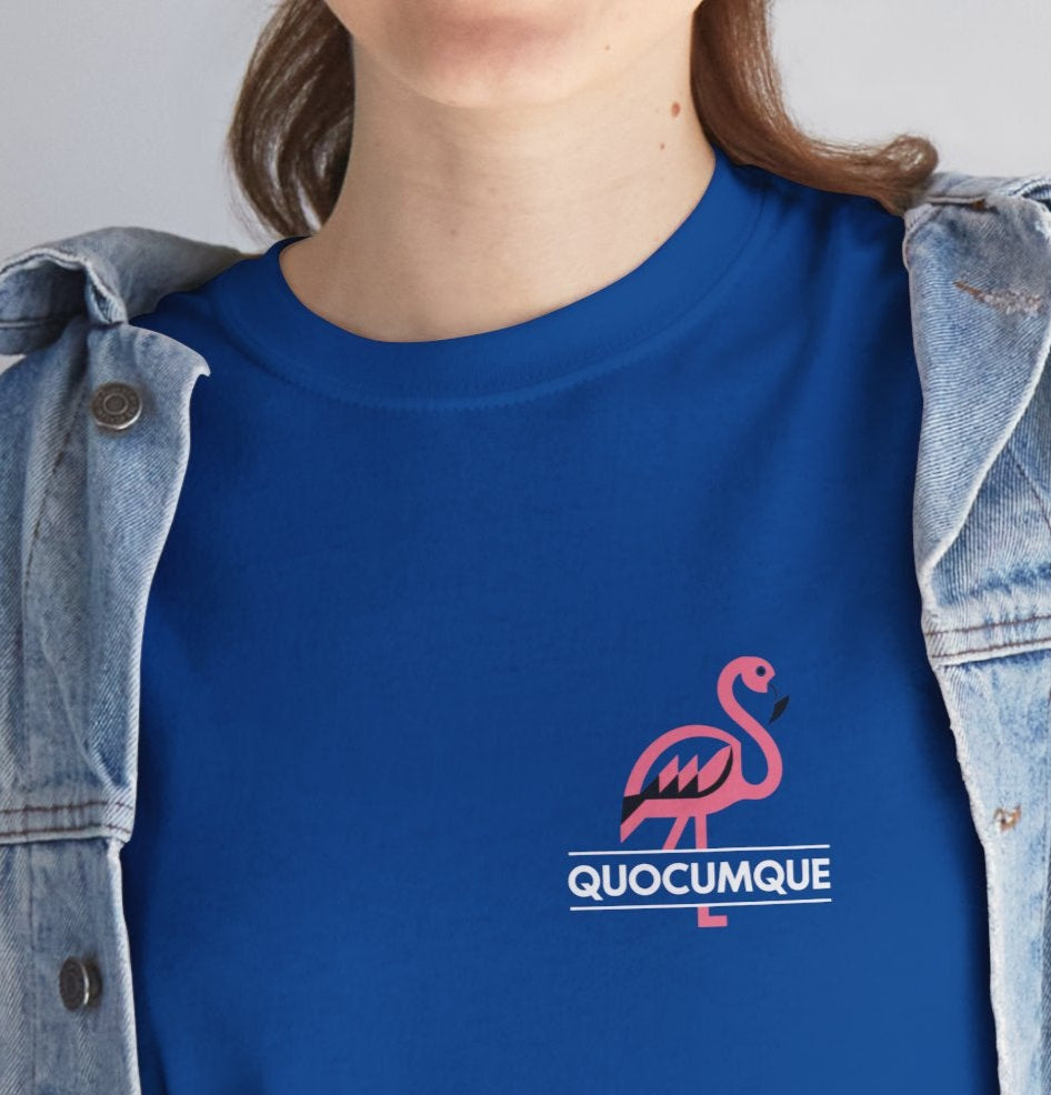 T-shirt Quocumque "Flamand Rose", Adulte, Confort Coton, Sobre, Elégant, Souvenir Unique, Cadeau, Unisexe, Classique, Rose éclatant,