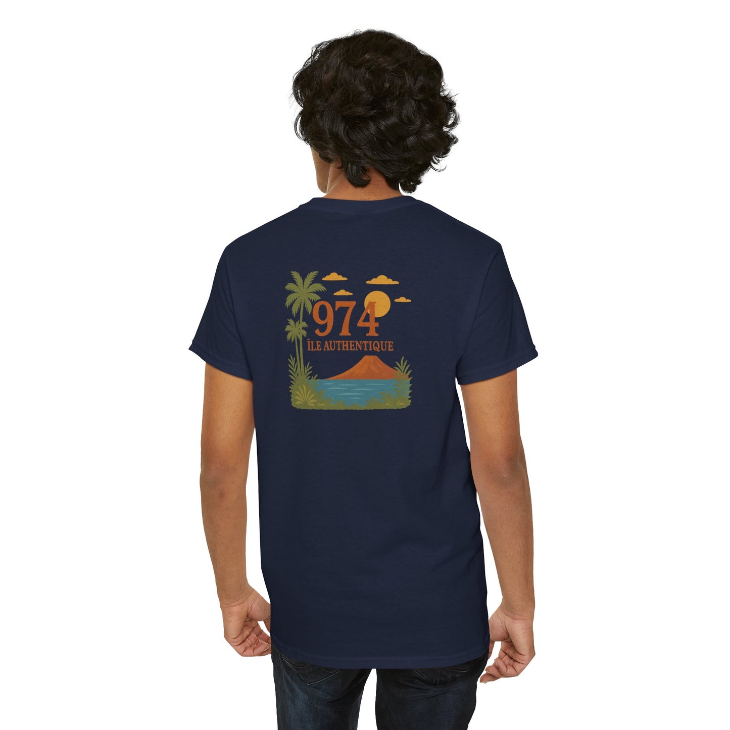 T-shirt "974 Île Authentique", Exotisme, Destination Île de La Réunion, Confort Coton, Sobre, Elégant, Souvenir Unique, Cadeau, Unisexe, Esprit Voyageur