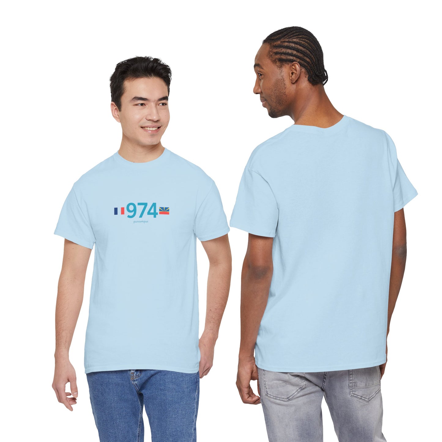 T-shirt "974 Drapeaux", Île de La Réunion, Confort Coton, Sobre, Elégant, Souvenir Unique, Cadeau, Unisexe, Esprit Voyageur