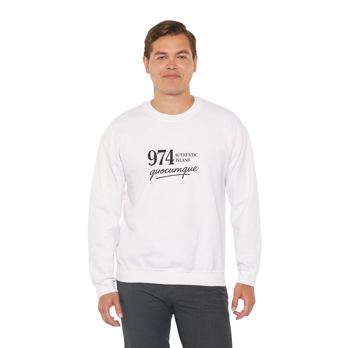 Sweat-Shirt Quocumque "974 Authentic Island", Exotique, Destination l'Île De La Réunion, Adulte, Homme, Femme, Sportive, Sportif, Décontracté, Élégant, Classique,