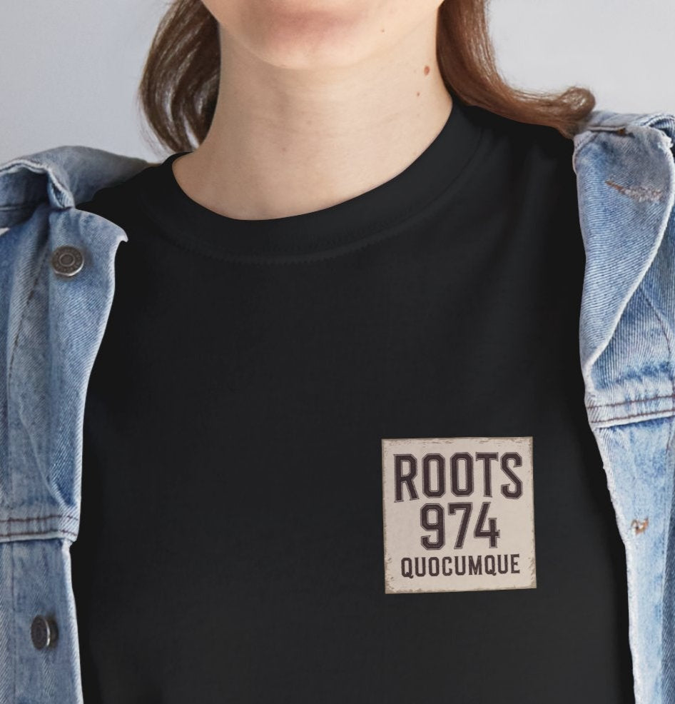 T-shirt "Roots 974", Discret, Exotisme, Destination Île de La Réunion, Confort Coton, Sobre, Elégant, Souvenir Unique, Cadeau, Unisexe, Esprit Voyageur