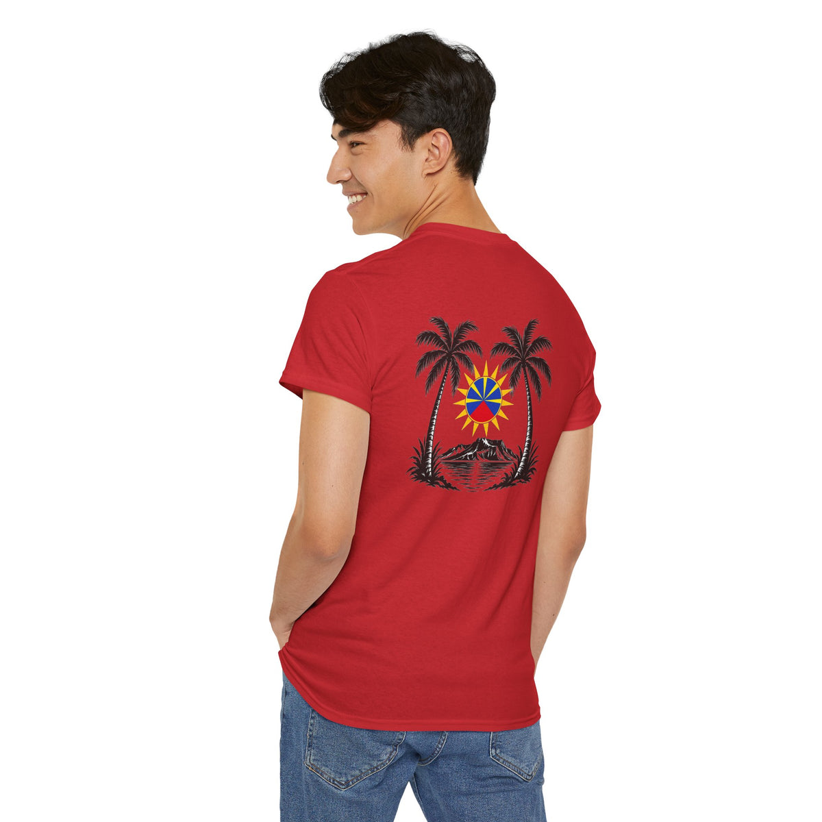 T-shirt " Palmiers", Destination Île de La Réunion, Confort Coton, Sobre, Elégant, Souvenir Unique, Vêtement Adulte, Unisexe, Esprit Voyageur