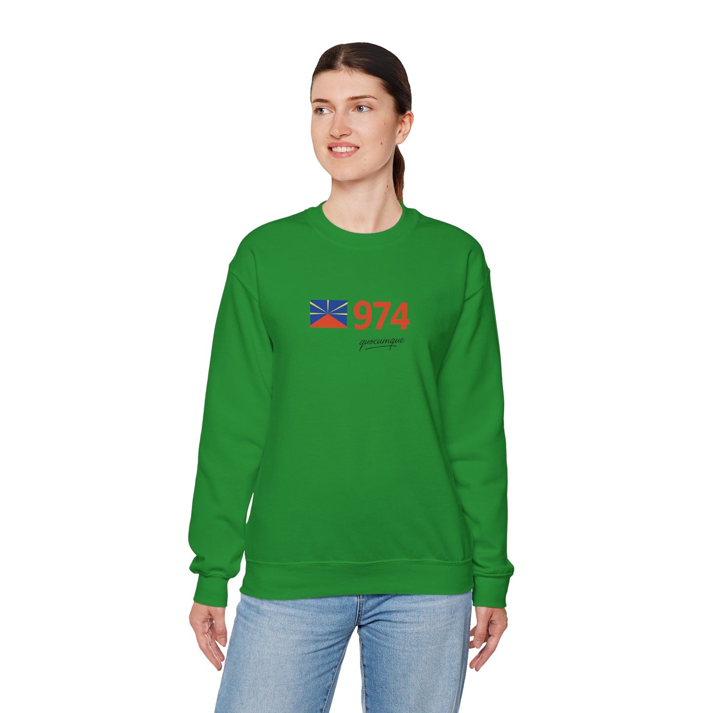 Copy of Sweat Quocumque "974 drapeau", Exotique, Destination Île De La Réunion, Adulte, Homme, Femme, Sportive, Sportif, Décontracté, Drapeau Régional
