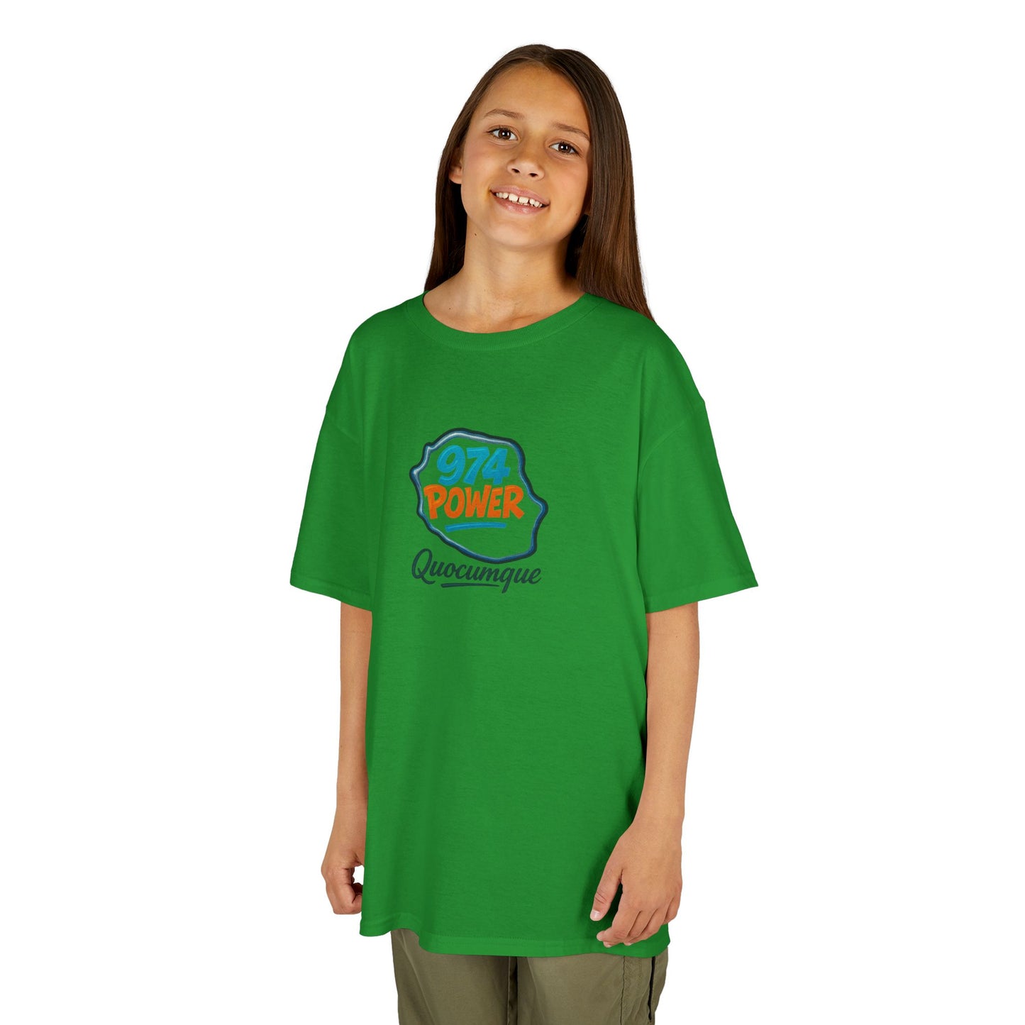 T-shirt "974 Power", Île de La Réunion, Douceur Coton, Pour les enfants de 5-6 ans( Taille XS), Pour les 7-8 ans( taille S), Pour les 9-10 ans( taille M), Pour les 11-12 ans( taille L), Pour les 13-14 ans( taille XLS)