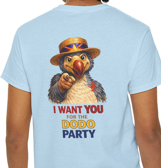 T-shirt " Dodo Party", Destination Île de La Réunion, Confort Coton, Sobre, Elégant, Souvenir Unique, Vêtement Adulte, Unisexe, Esprit Voyageur