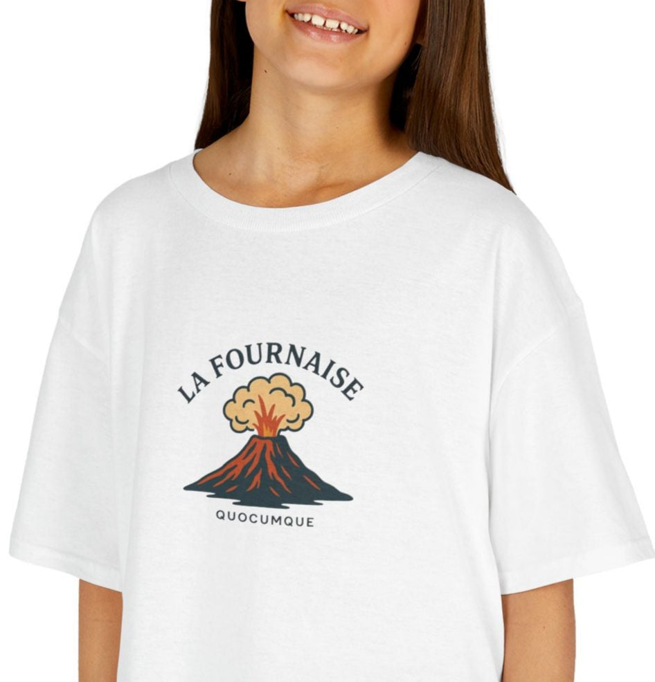 T-shirt Quocumque, "La Fournaise, volcan, Douceur Coton, Style Unique, Cadeau Parfait, Vêtement Enfant et Jeune Adolescent, Marmaille, Océan Indien