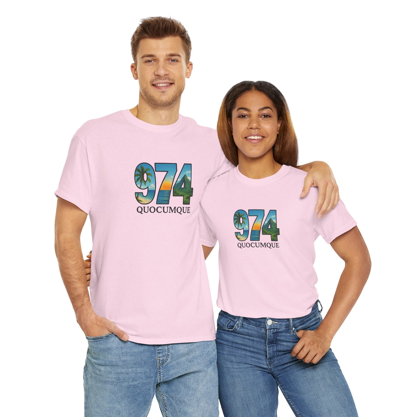 T-shirt "974", Île de La Réunion, Confort Coton, Sobre, Elégant, Souvenir Unique, Cadeau, Unisexe, Esprit Voyageur