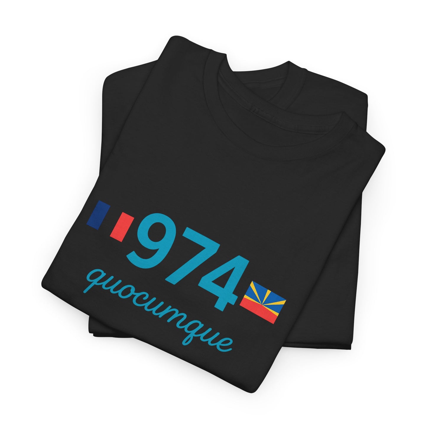T-shirt "974 Drapeaux", Île de La Réunion, Confort Coton, Sobre, Elégant, Souvenir Unique, Cadeau, Unisexe, Esprit Voyageur
