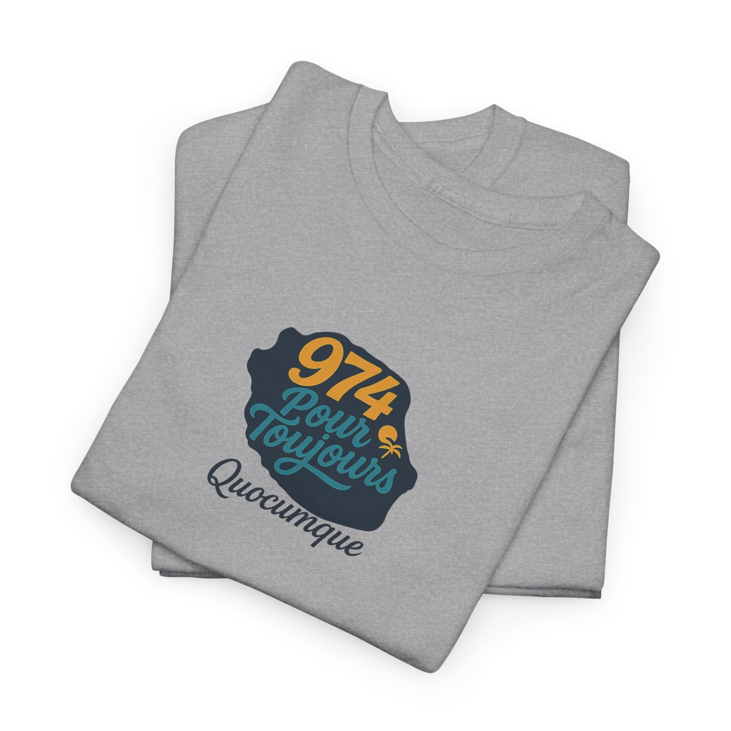 T-shirt Quocumque "974 Pour Toujours", Île de La Réunion, Confort Coton, Elégant, Souvenir Unique, Cadeau, Unisexe, Esprit Voyageur, Créole, Bourbon