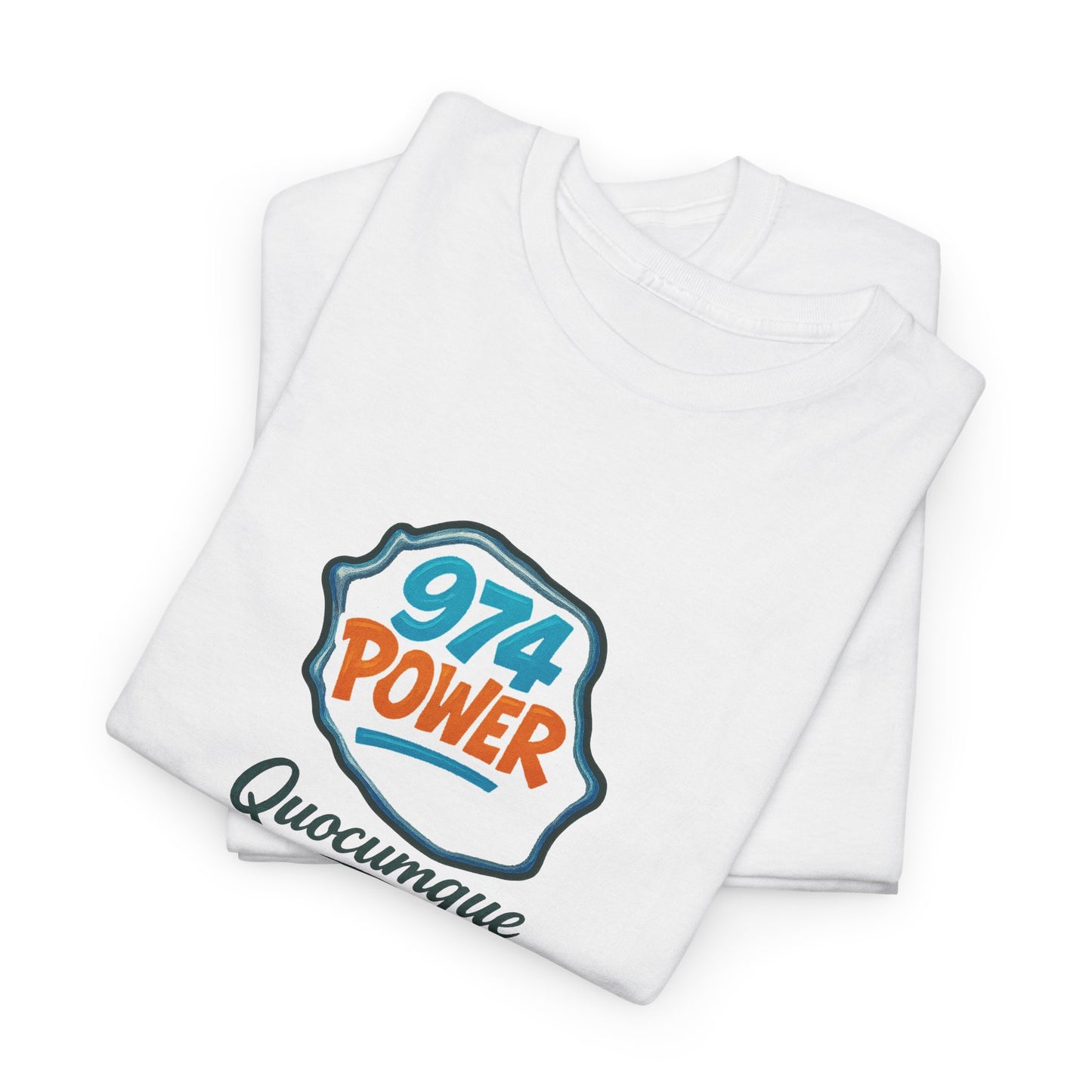 T-shirt "974 Power", Exotisme, Destination Île de La Réunion, Confort Coton, Sobre, Elégant, Souvenir Unique, Cadeau, Unisexe, Esprit Voyageur