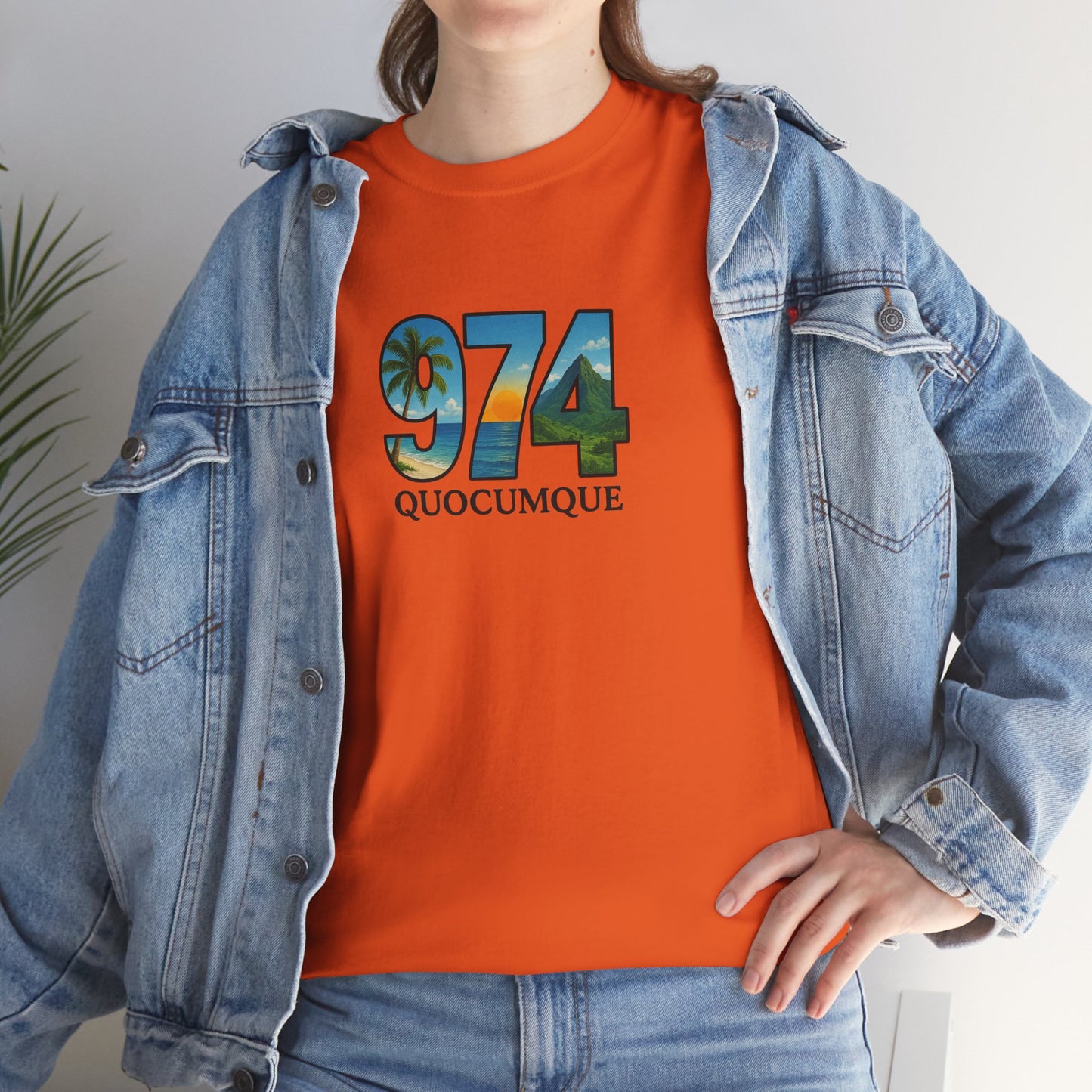 T-shirt "974", Île de La Réunion, Confort Coton, Sobre, Elégant, Souvenir Unique, Cadeau, Unisexe, Esprit Voyageur