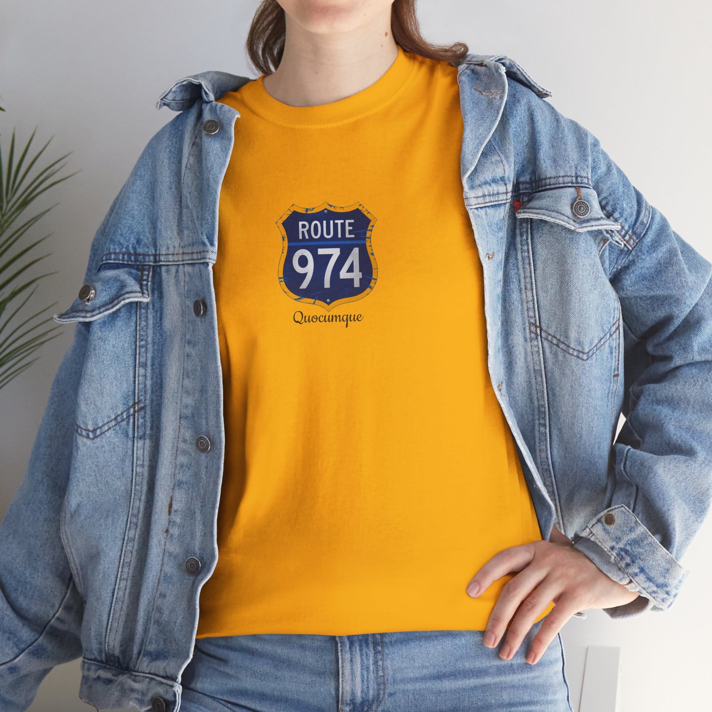 T-shirt "Route 974", Exotisme, Destination Île de La Réunion, Confort Coton, Sobre, Elégant, Souvenir Unique, Cadeau, Unisexe, Esprit Voyageur