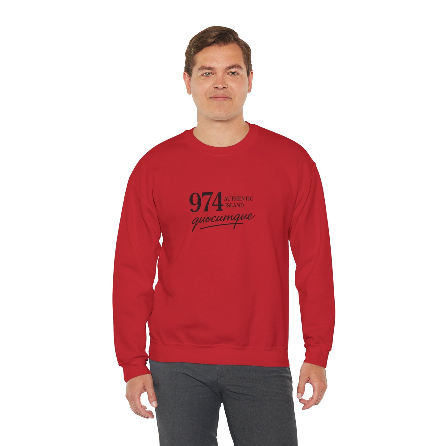 Sweat-Shirt Quocumque "974 Authentic Island", Exotique, Destination l'Île De La Réunion, Adulte, Homme, Femme, Sportive, Sportif, Décontracté, Élégant, Classique,