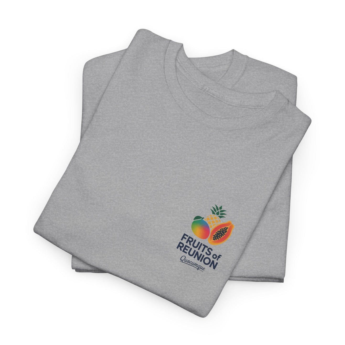 T-shirt "Fruits of Réunion", Île de La Réunion, Confort Coton, Sobre, Elégant, Souvenir Unique, Cadeau, Unisexe, Esprit Voyageur