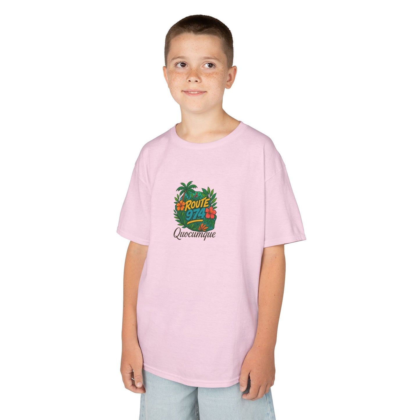 T-shirt "Route 974 Flore", Île de La Réunion, Douceur Coton,Pour les enfants de 5-6 ans( Taille XS), Pour les 7-8 ans( taille S), Pour les 9-10 ans( taille M), Pour les 11-12 ans( taille L), Pour les 13-14 ans( taille XLS)