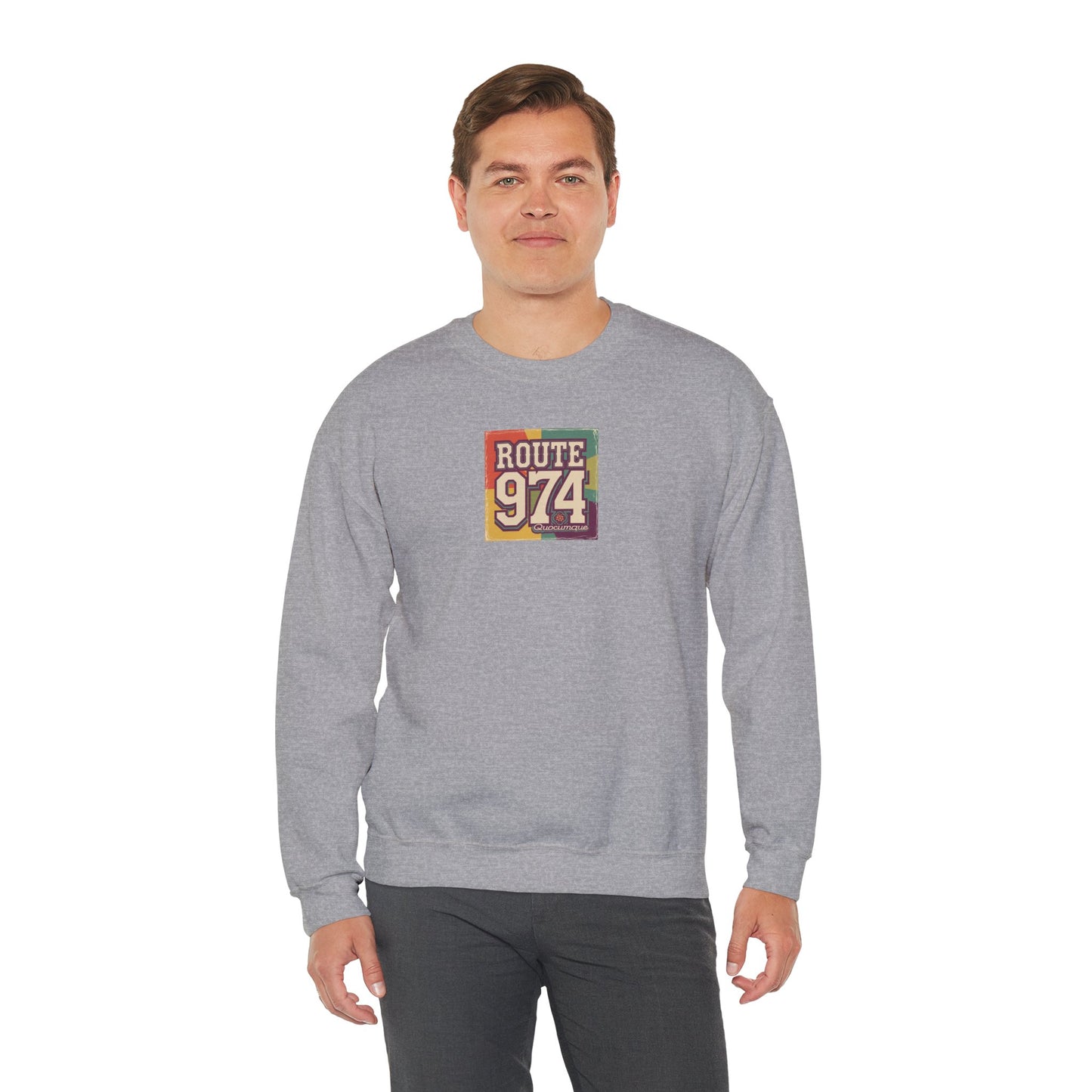 Sweat-Shirt Quocumque "Route 974", Période Hippies, Destination l'Île De La Réunion, Adulte, Homme, Femme, Sportive, Sportif, Décontracté, Élégant, Classique,