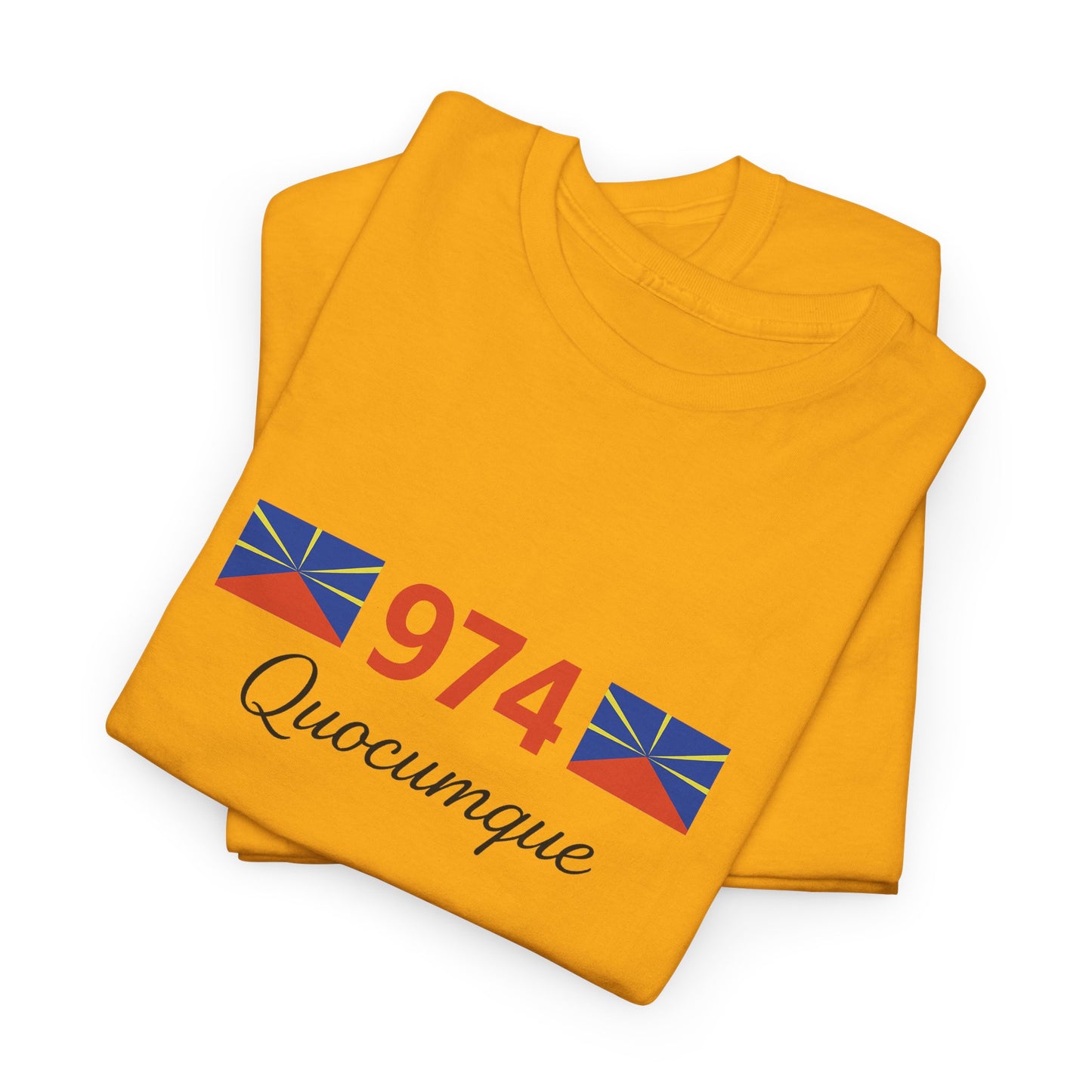 T-shirt "974 Drapeaux", Île de La Réunion, Confort Coton, Sobre, Elégant, Souvenir Unique, Cadeau, Unisexe, Esprit Voyageur