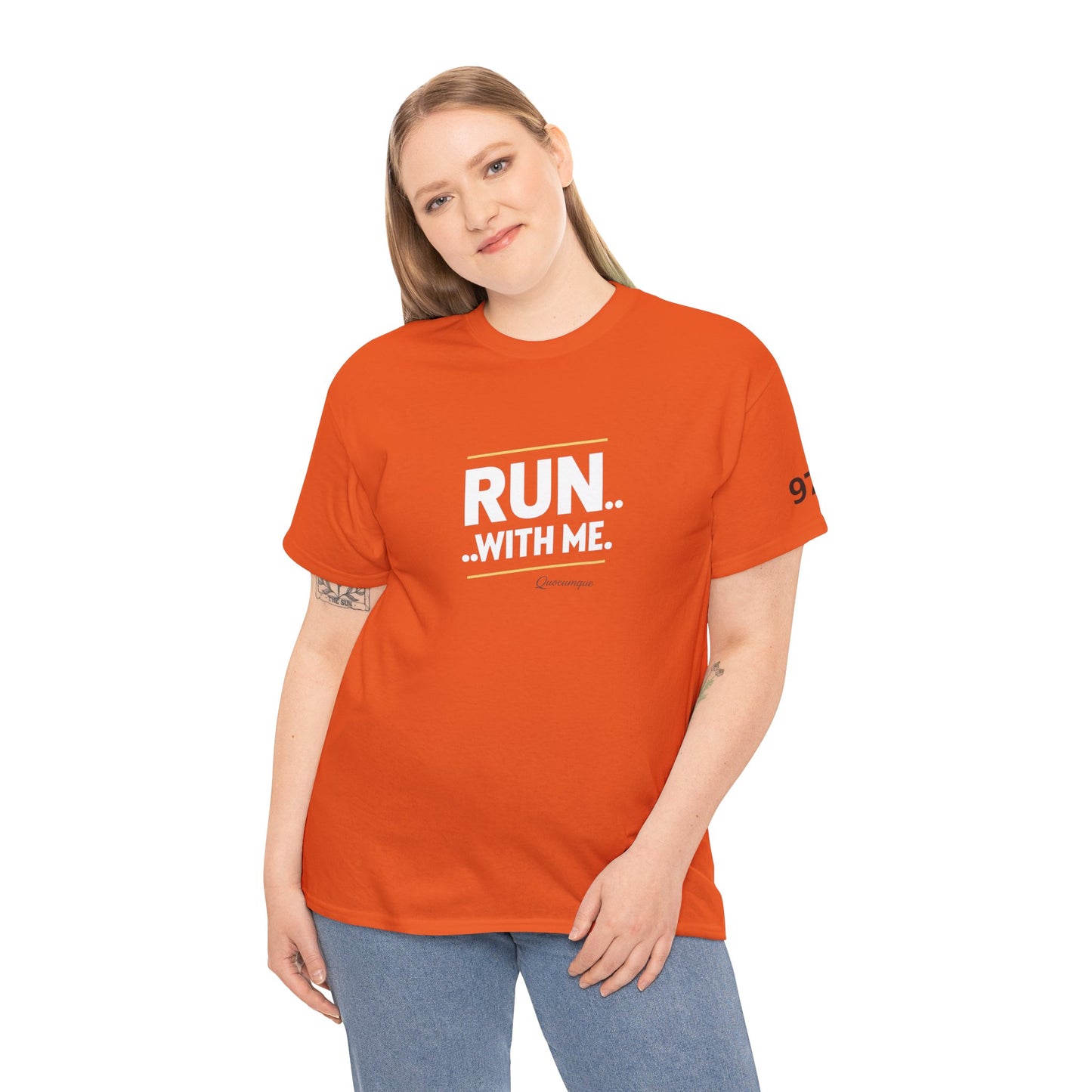 T-shirt Quocumque "RUN With me ", Île de La Réunion", Confort Coton, Sobre, Elégant, Souvenir Unique, Cadeau, Unisexe, Esprit Voyageur