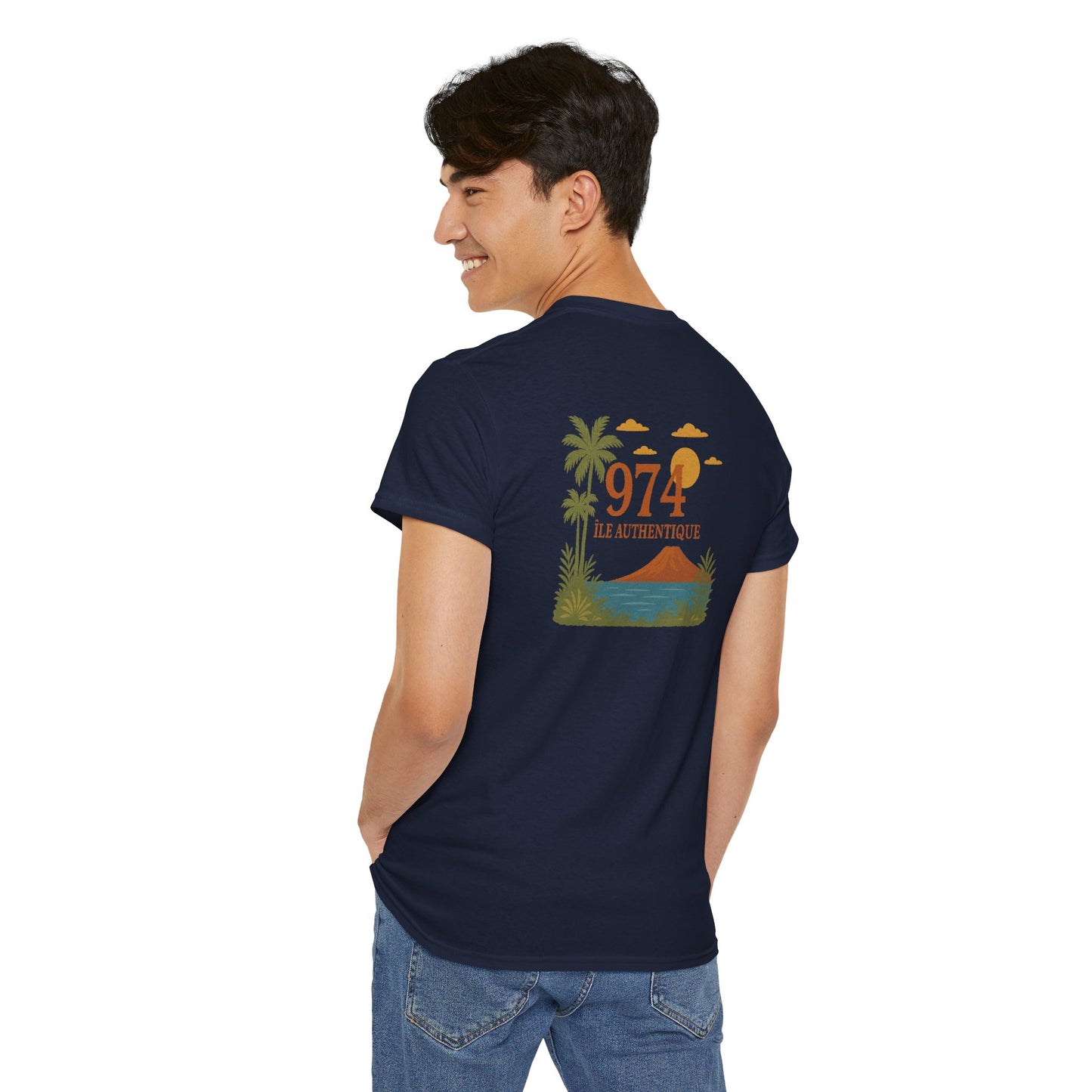 T-shirt "974 Île Authentique", Exotisme, Destination Île de La Réunion, Confort Coton, Sobre, Elégant, Souvenir Unique, Cadeau, Unisexe, Esprit Voyageur