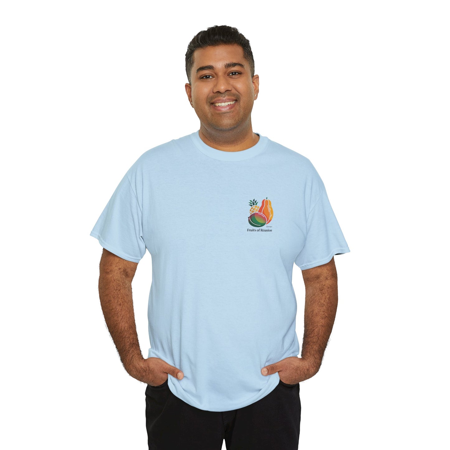 T-shirt "Fruits of Réunion", Île de La Réunion, Confort Coton, Sobre, Elégant, Souvenir Unique, Cadeau, Unisexe, Esprit Voyageur