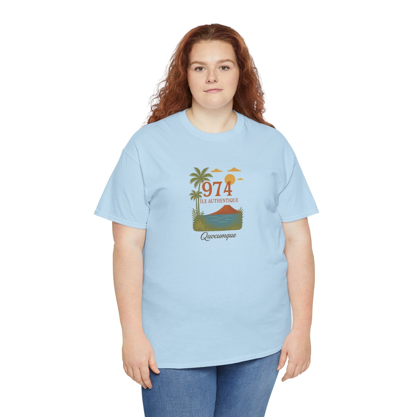 T-shirt "974 Île Authentique", Exotisme, Destination Île de La Réunion, Confort Coton, Sobre, Elégant, Souvenir Unique, Cadeau, Unisexe, Esprit Voyageur