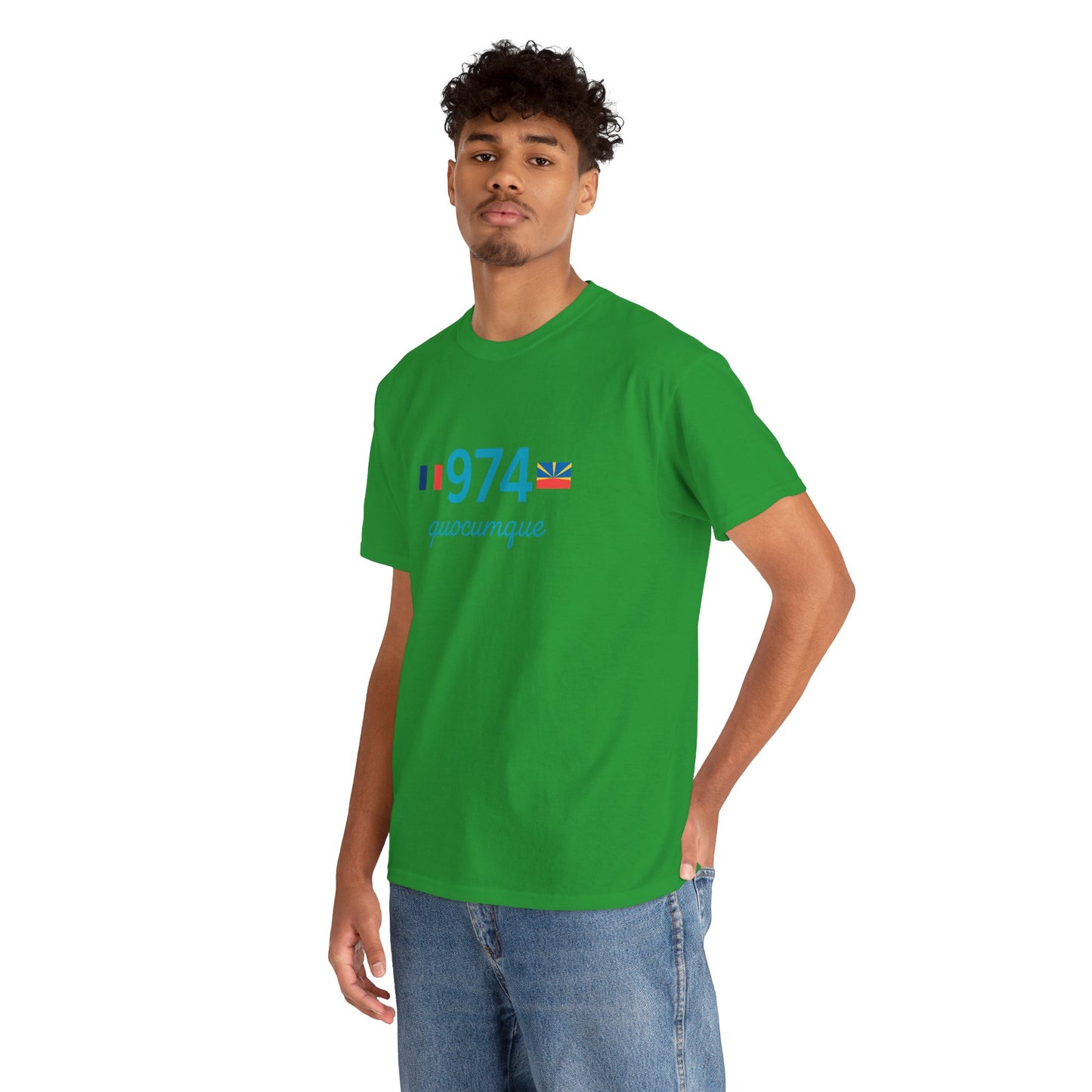 T-shirt "974 Drapeaux", Île de La Réunion, Confort Coton, Sobre, Elégant, Souvenir Unique, Cadeau, Unisexe, Esprit Voyageur