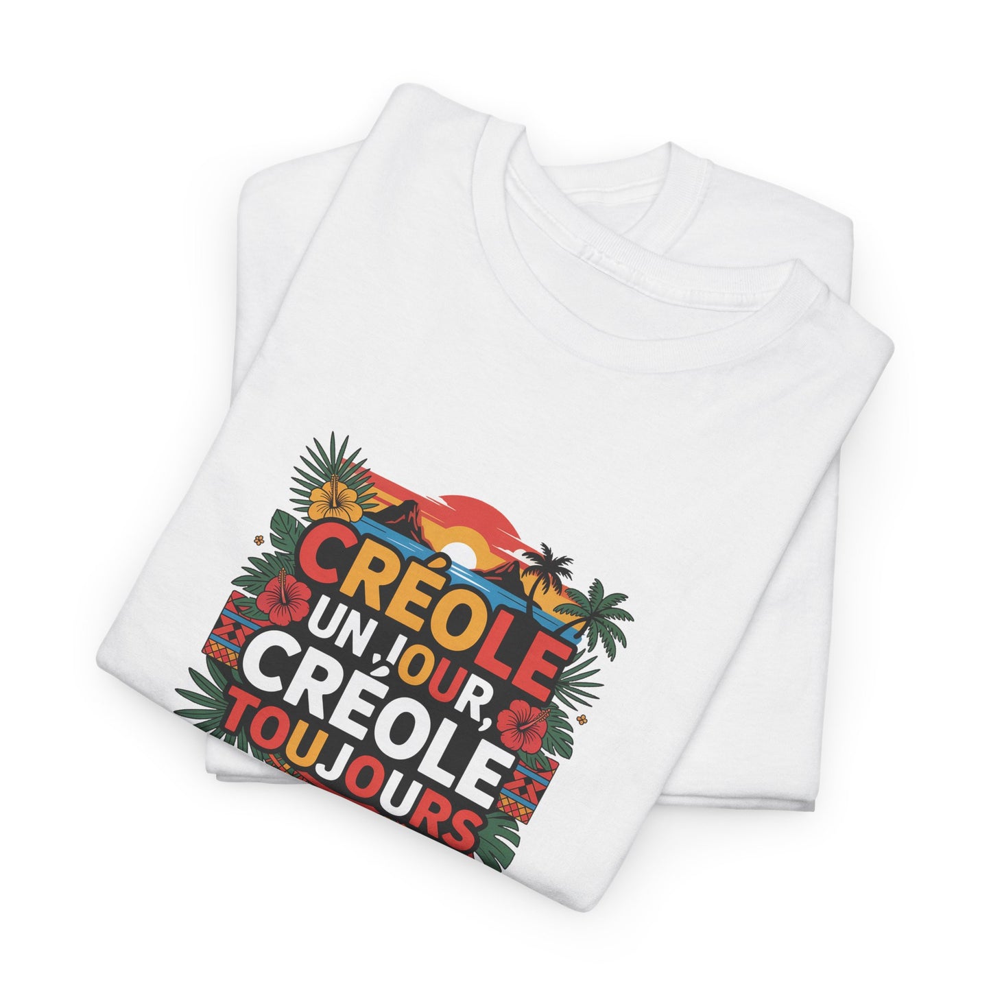 T-shirt Quocumque "Créole" Île de La Réunion", Confort Coton, Sobre, Elégant, Souvenir Unique, Cadeau, Unisexe, Esprit Voyageur