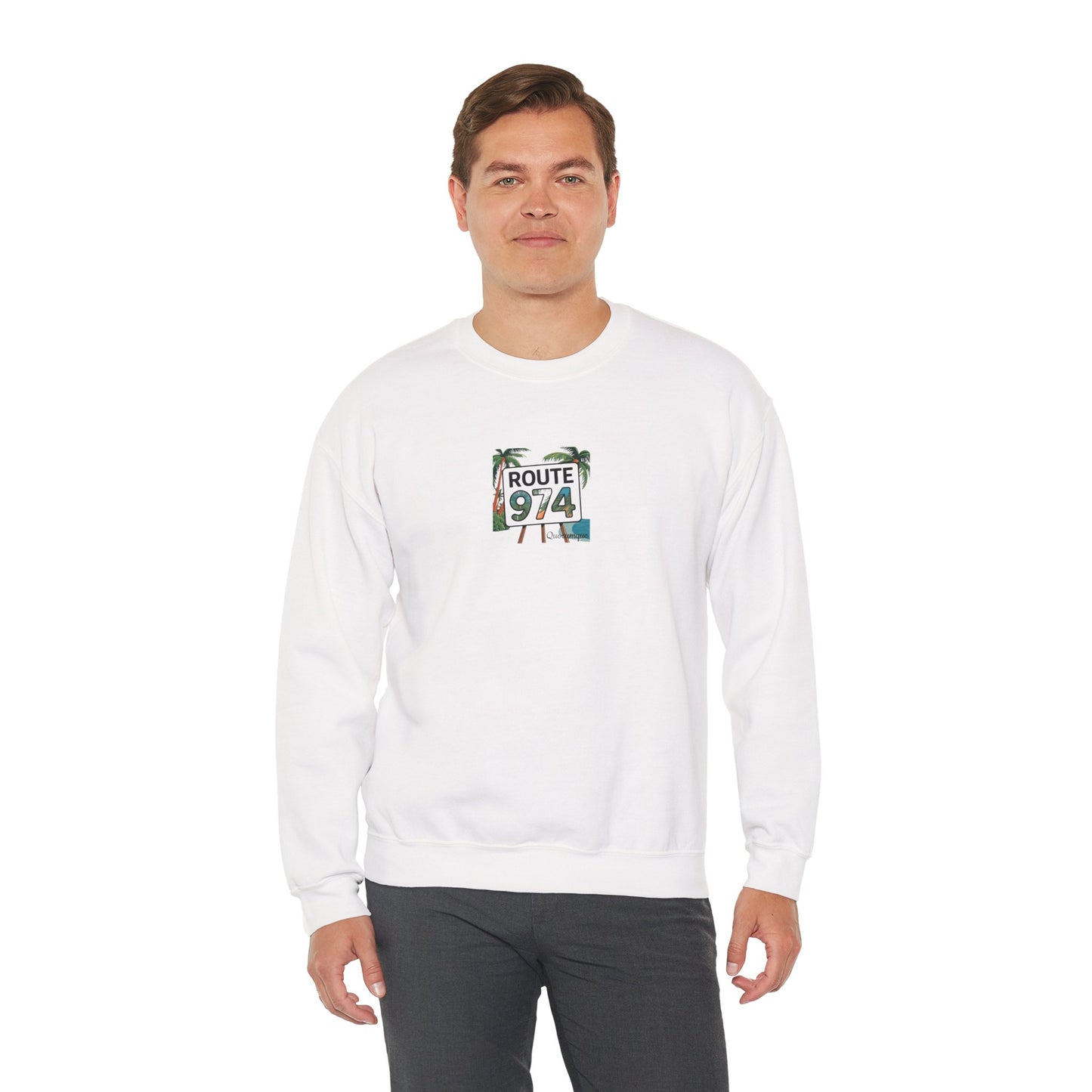 Sweat-Shirt Quocumque "Route 974", Exotique, Destination l'Île De La Réunion, Adulte, Homme, Femme, Sportive, Sportif, Décontracté, Élégant, Classique,