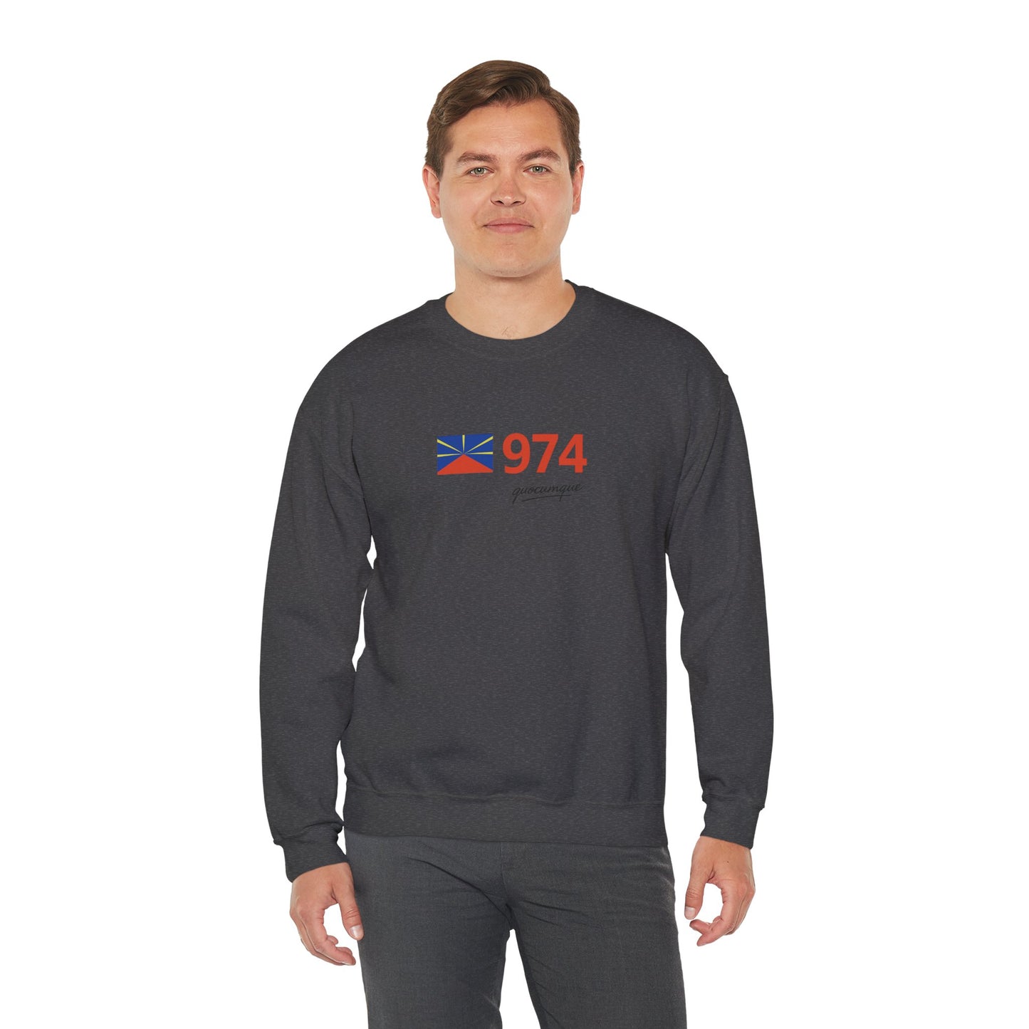 Copy of Sweat Quocumque "974 drapeau", Exotique, Destination Île De La Réunion, Adulte, Homme, Femme, Sportive, Sportif, Décontracté, Drapeau Régional