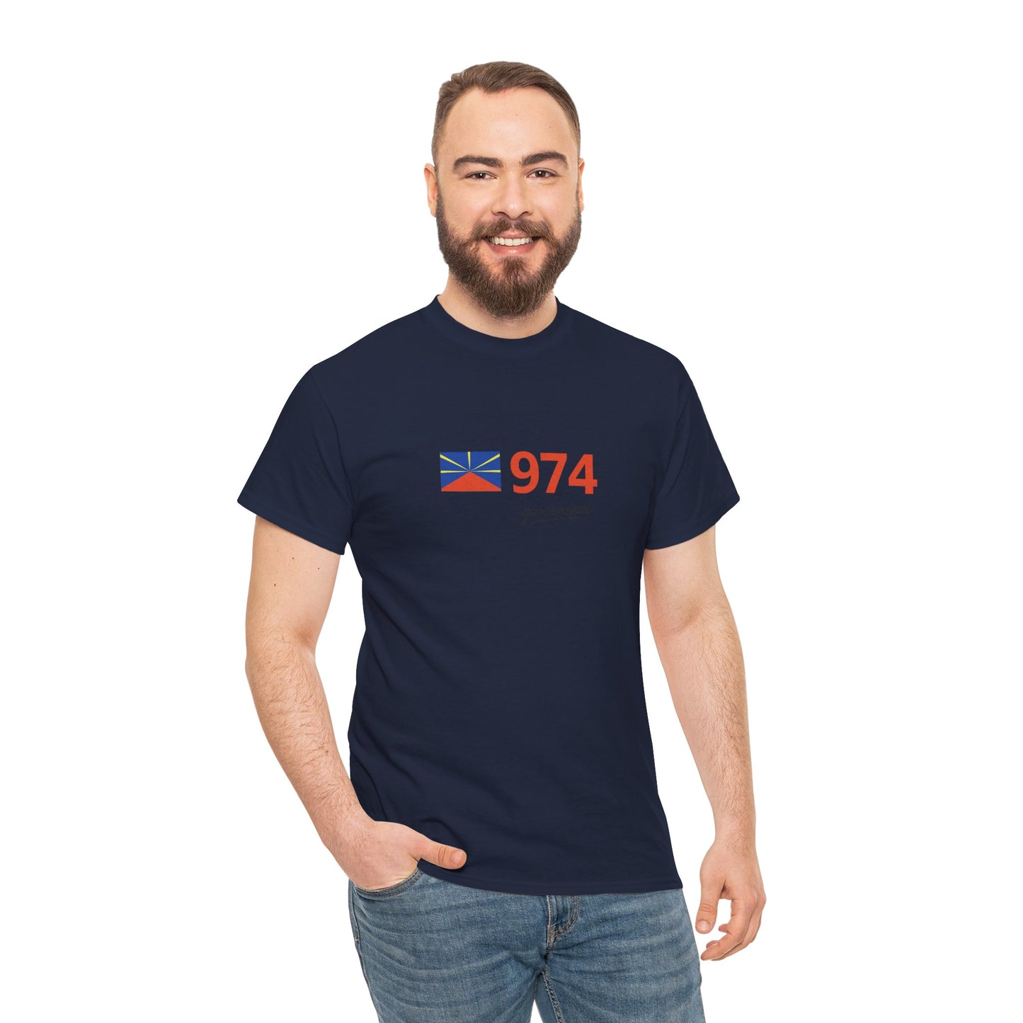 T-shirt "974 Drapeau", Île de La Réunion, Confort Coton, Sobre, Elégant, Souvenir Unique, Cadeau, Unisexe, Esprit Voyageur