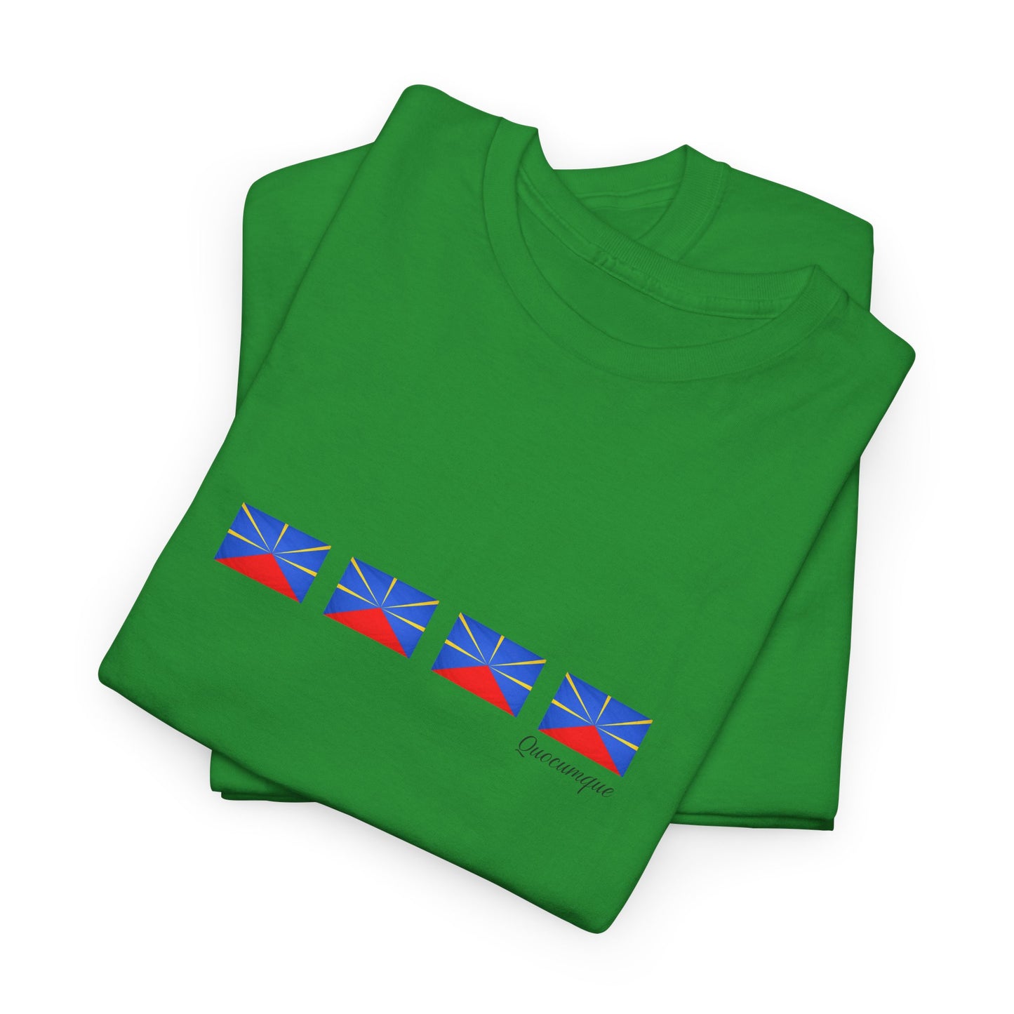 T-shirt "Drapeaux Île de La Réunion", Confort Coton, Sobre, Elégant, Souvenir Unique, Cadeau, Unisexe, Esprit Voyageur