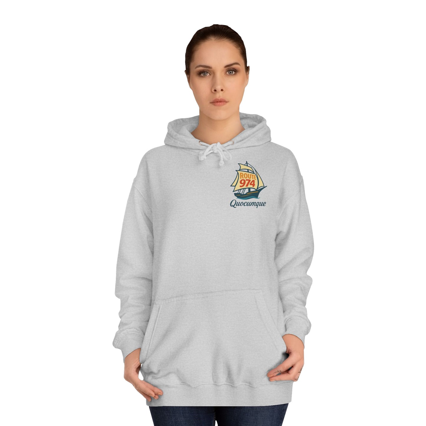 Sweat à Capuche pour Adulte "Route 974 Voile", Hoodie, Unisexe, Élégance, Sobriété, Marin, Homme, Femme, Grand Large, Mer, Océan, Régate