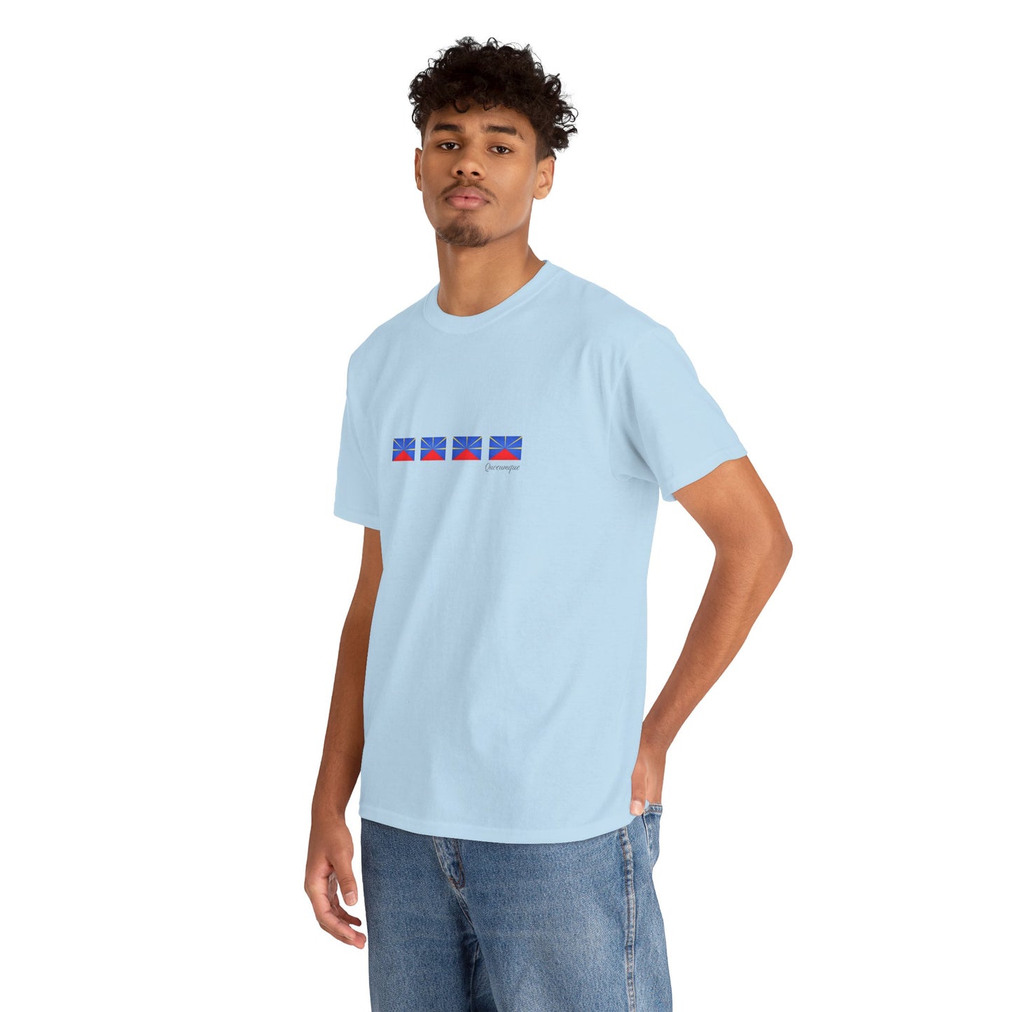 T-shirt "Drapeaux Île de La Réunion", Confort Coton, Sobre, Elégant, Souvenir Unique, Cadeau, Unisexe, Esprit Voyageur