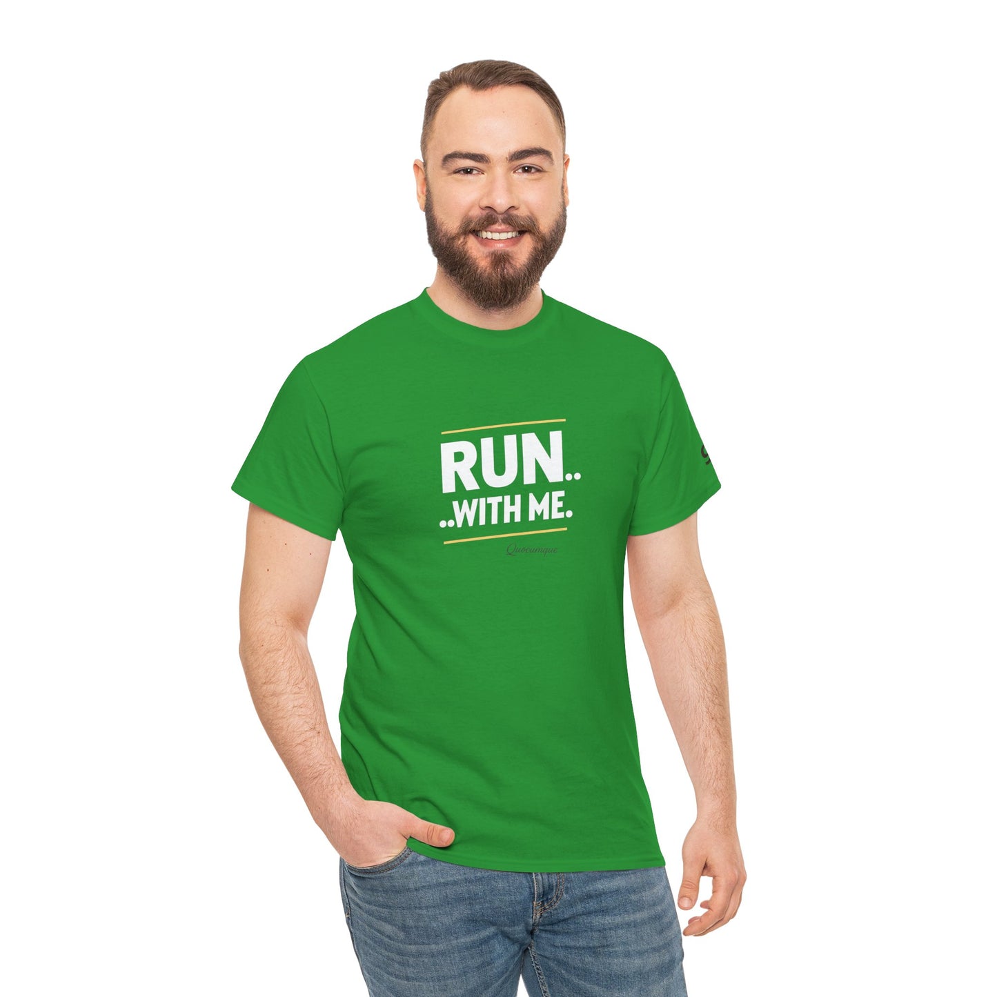 T-shirt Quocumque "RUN With me ", Île de La Réunion", Confort Coton, Sobre, Elégant, Souvenir Unique, Cadeau, Unisexe, Esprit Voyageur