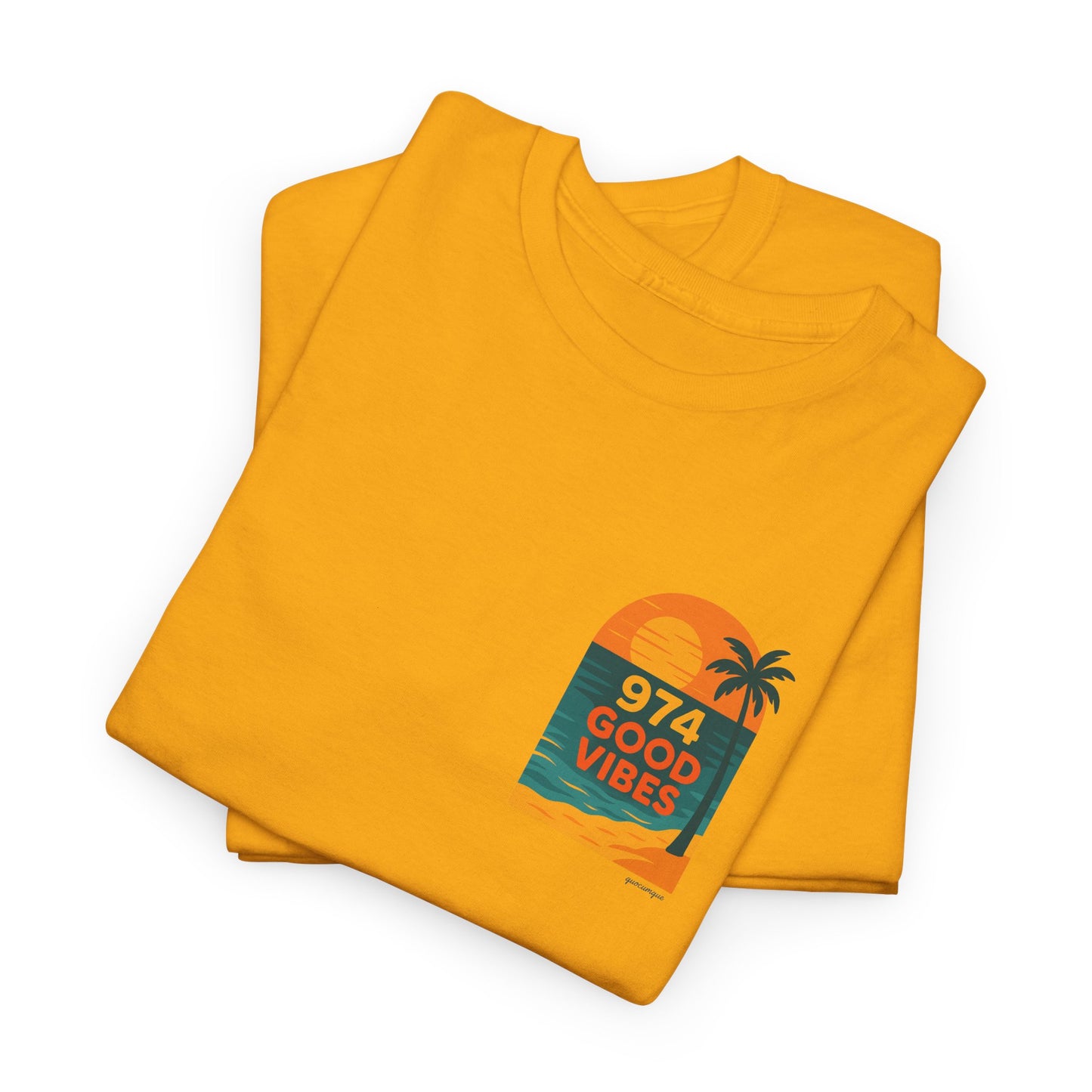 T-shirt "Good Vibes", Île de La Réunion, Confort Coton, Sobre, Elégant, Souvenir Unique, Cadeau, Unisexe, Esprit Voyageur, Adulte