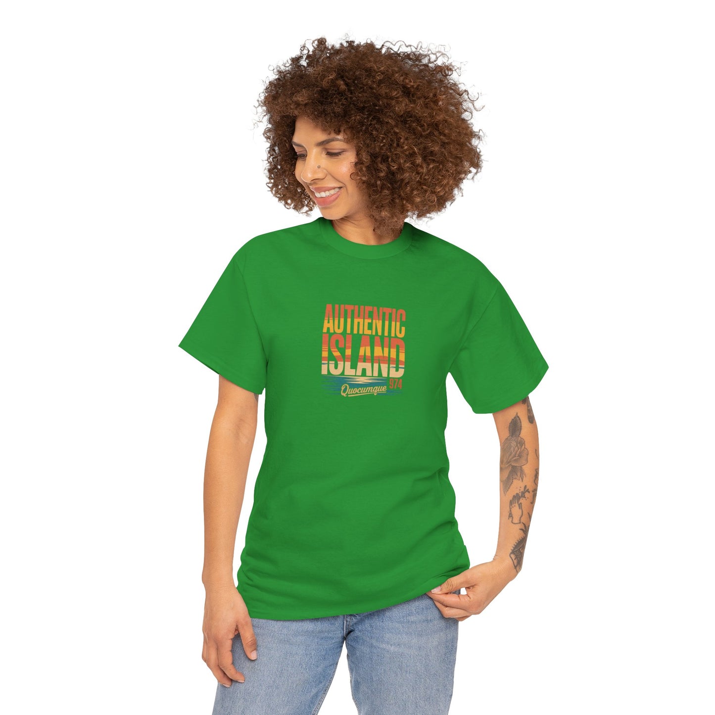 T-shirt "Authentic Island", Exotisme, Destination Île de La Réunion, Confort Coton, Sobre, Elégant, Souvenir Unique, Cadeau, Unisexe, Esprit Voyageur