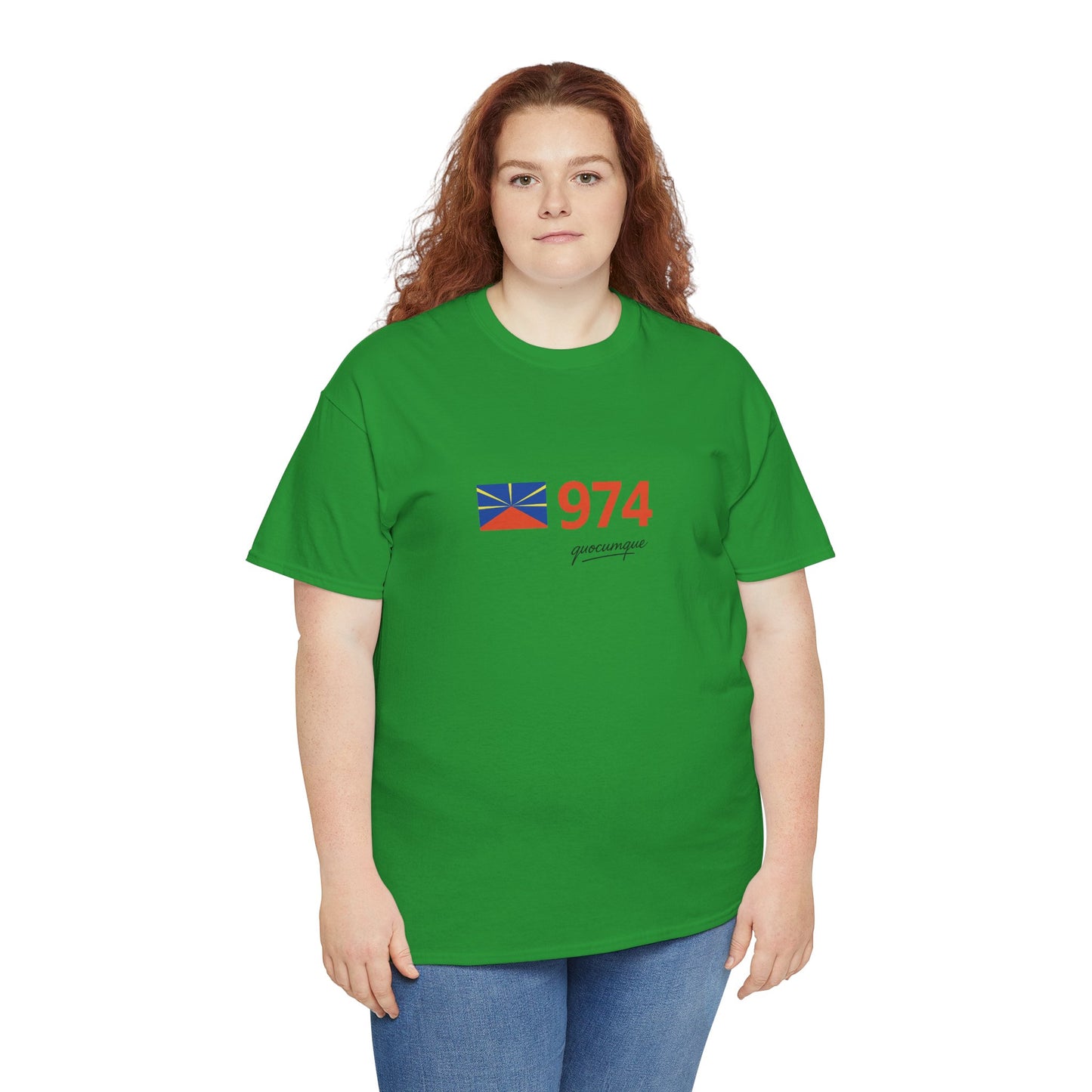 T-shirt "974 Drapeau", Île de La Réunion, Confort Coton, Sobre, Elégant, Souvenir Unique, Cadeau, Unisexe, Esprit Voyageur