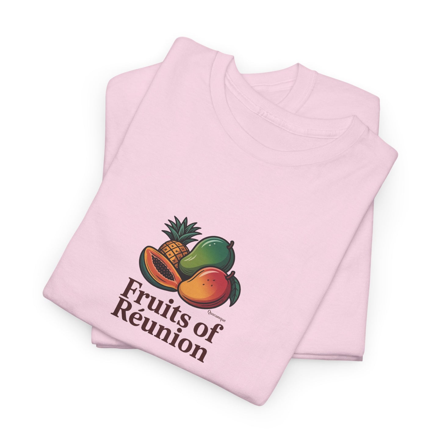 T-shirt "Fruits of Réunion", Île de La Réunion, Confort Coton, Sobre, Elégant, Souvenir Unique, Cadeau, Unisexe, Esprit Voyageur