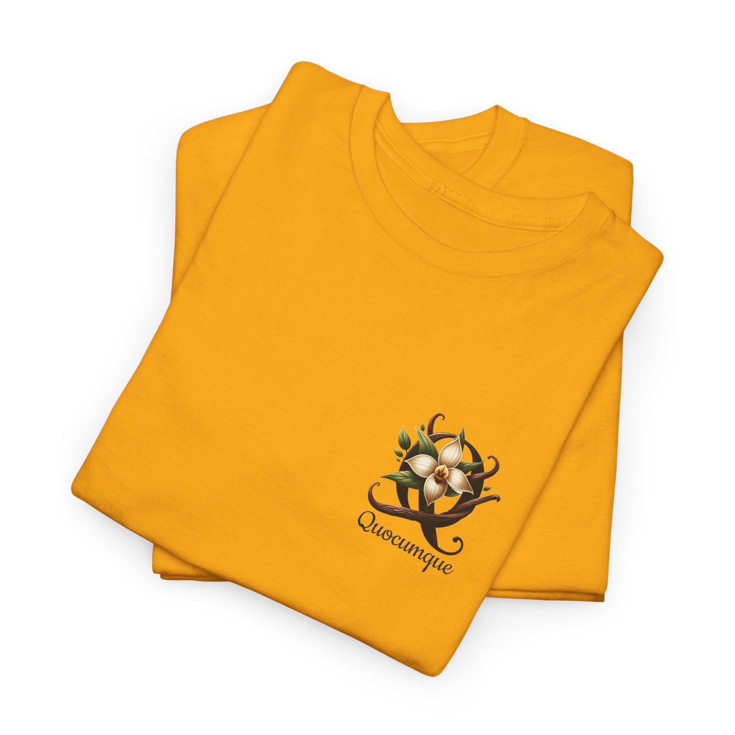 T-shirt Quocumque Vanille "Fleur et Gousses", île de La Réunion, Confort Coton, Sobre, Elégant, Souvenir Unique, Cadeau, Unisexe, Esprit Voyageur