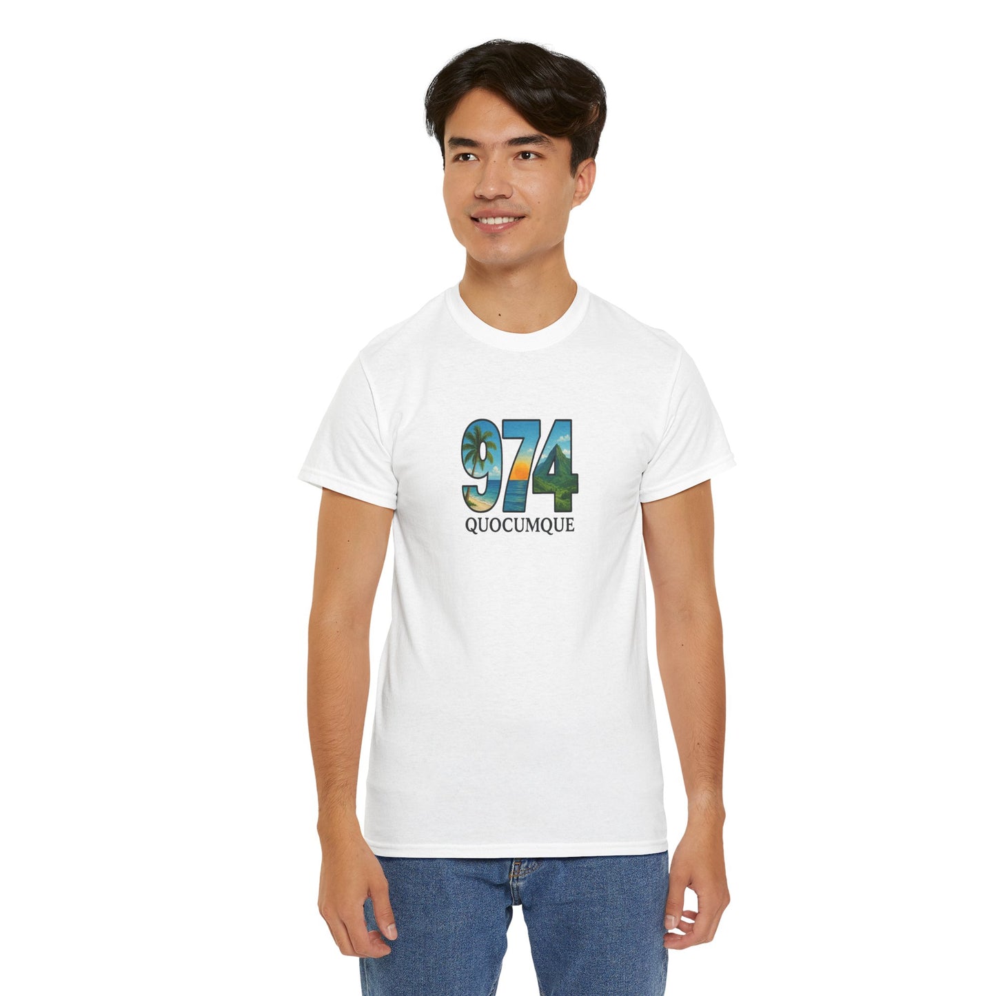 T-shirt "974", Île de La Réunion, Confort Coton, Sobre, Elégant, Souvenir Unique, Cadeau, Unisexe, Esprit Voyageur