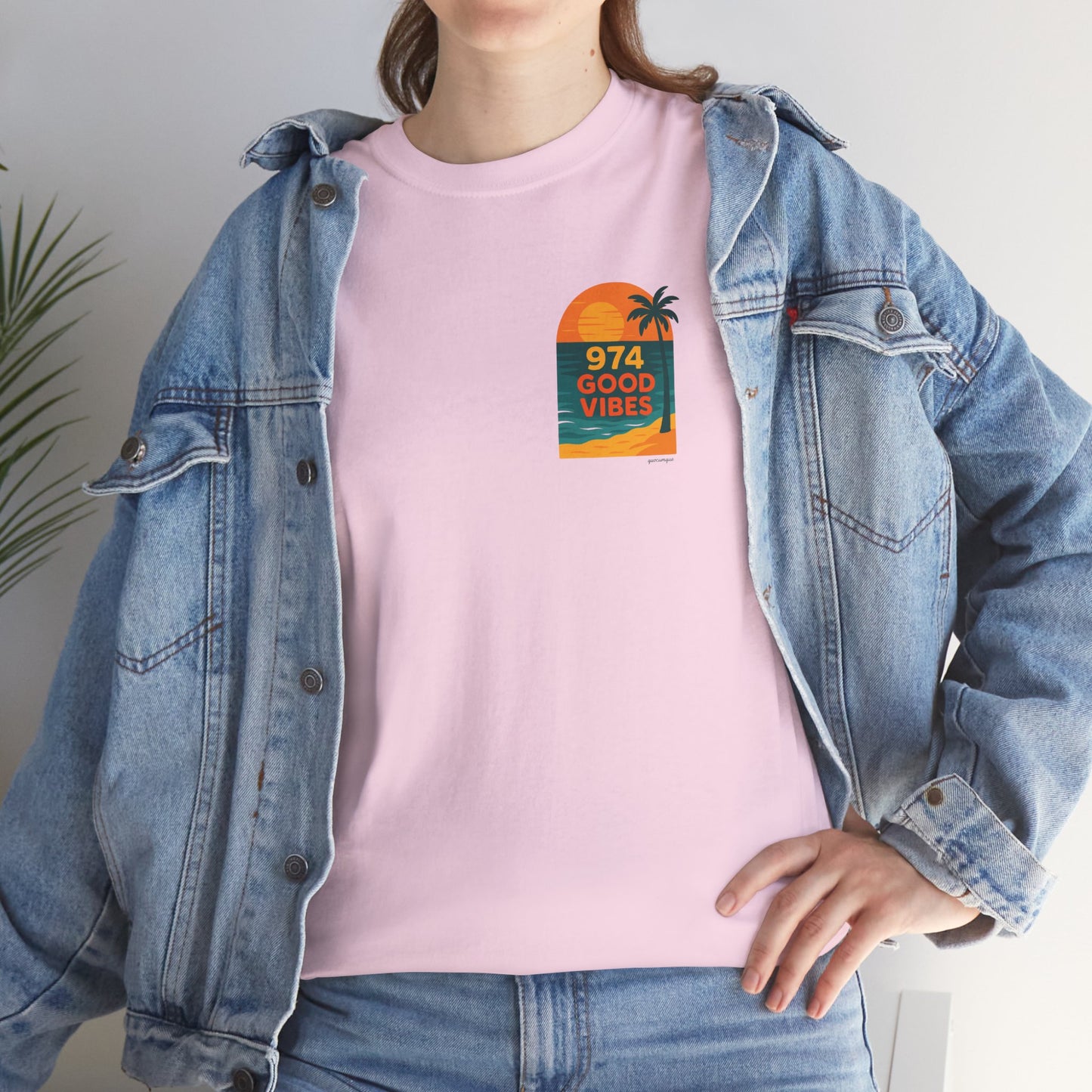 T-shirt "Good Vibes", Île de La Réunion, Confort Coton, Sobre, Elégant, Souvenir Unique, Cadeau, Unisexe, Esprit Voyageur, Adulte