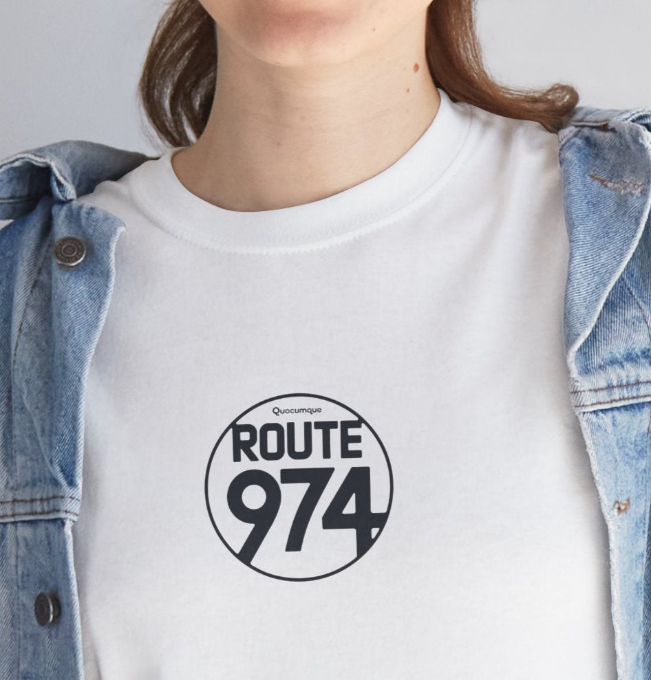 T-shirt "Route 974", Destination île de La Réunion, Confort Coton, Sobre, Elégant, Souvenir Unique, Cadeau, Unisexe, Esprit Voyageur