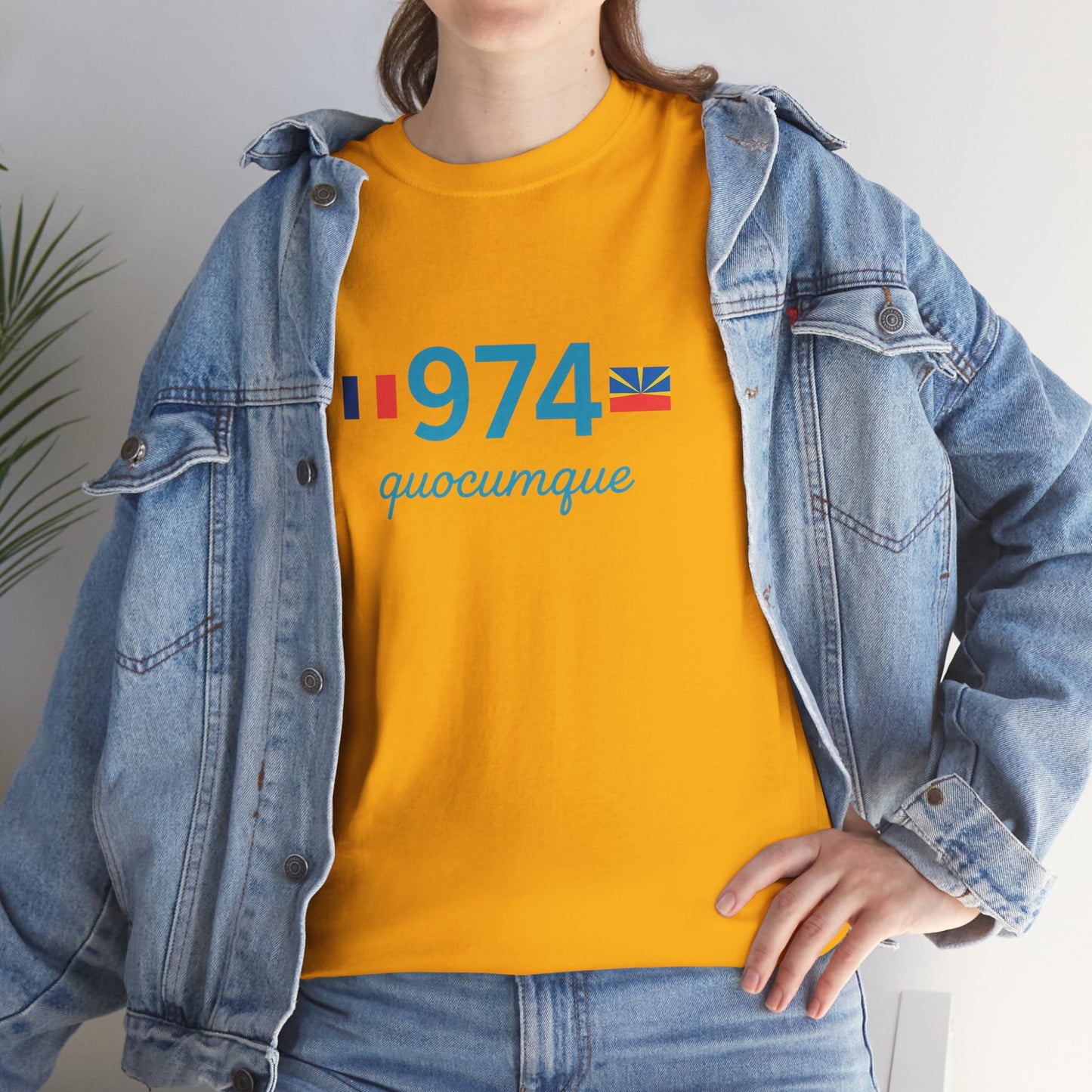 T-shirt "974 Drapeaux", Île de La Réunion, Confort Coton, Sobre, Elégant, Souvenir Unique, Cadeau, Unisexe, Esprit Voyageur