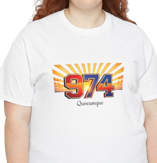 T-shirt " 974 Soleil'", Destination Île de La Réunion, Confort Coton, Sobre, Elégant, Souvenir Unique, Vêtement Adulte, Unisexe, Esprit Voyageur