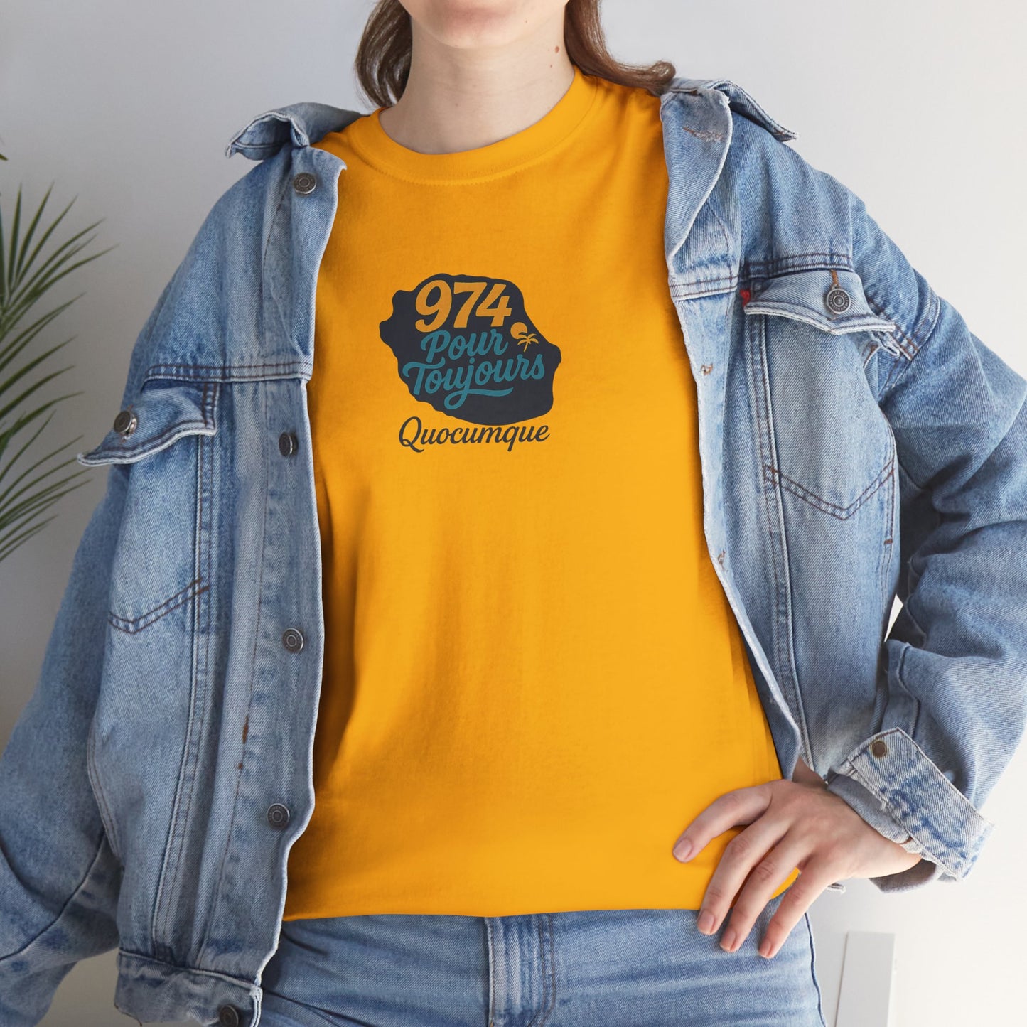 T-shirt Quocumque "974 Pour Toujours", Île de La Réunion, Confort Coton, Elégant, Souvenir Unique, Cadeau, Unisexe, Esprit Voyageur, Créole, Bourbon